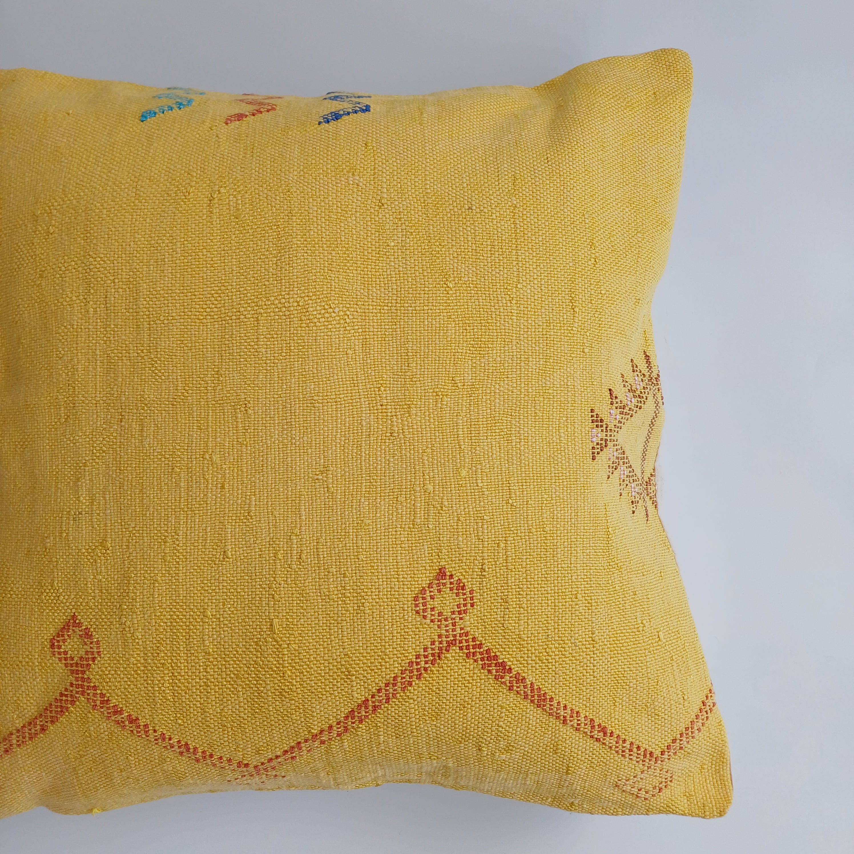 Moroccan Handmade Mustard Yellow Cactus Silk Cushion Cover 20''x20'' / 50x50 CM