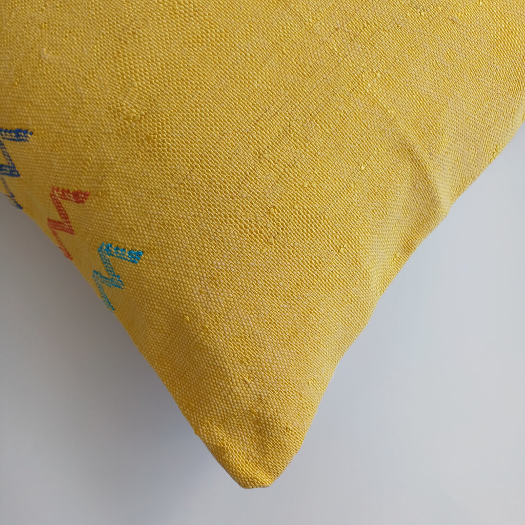 Moroccan Handmade Mustard Yellow Cactus Silk Cushion Cover 20''x20'' / 50x50 CM
