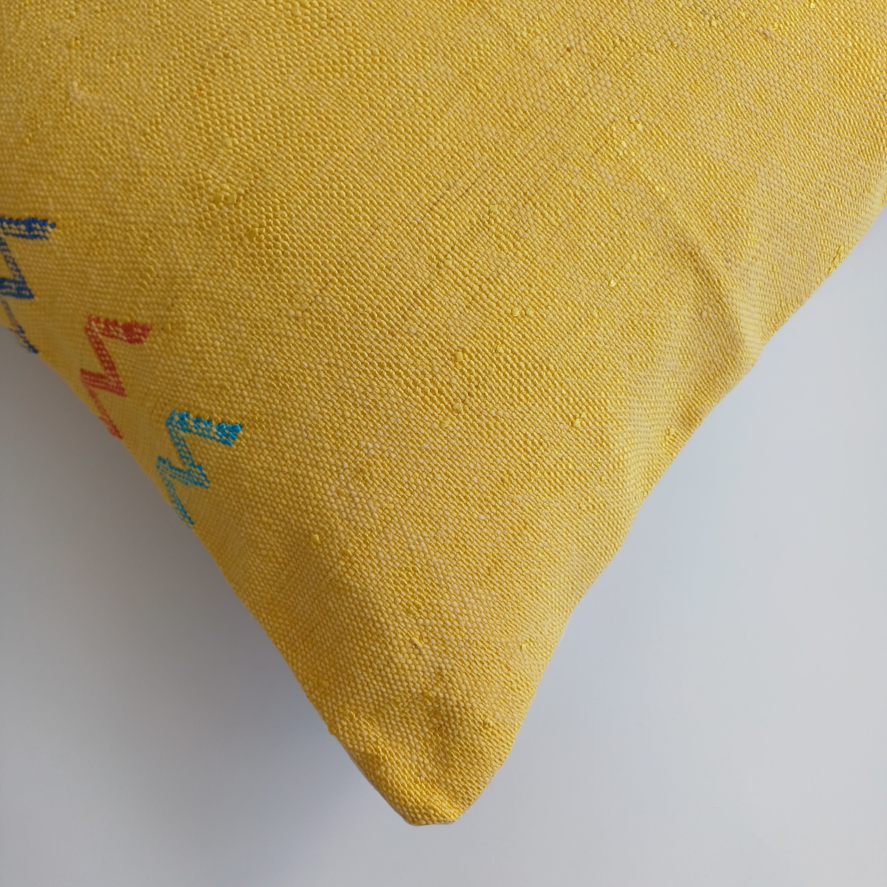 Moroccan Handmade Mustard Yellow Cactus Silk Cushion Cover 20''x20'' / 50x50 CM