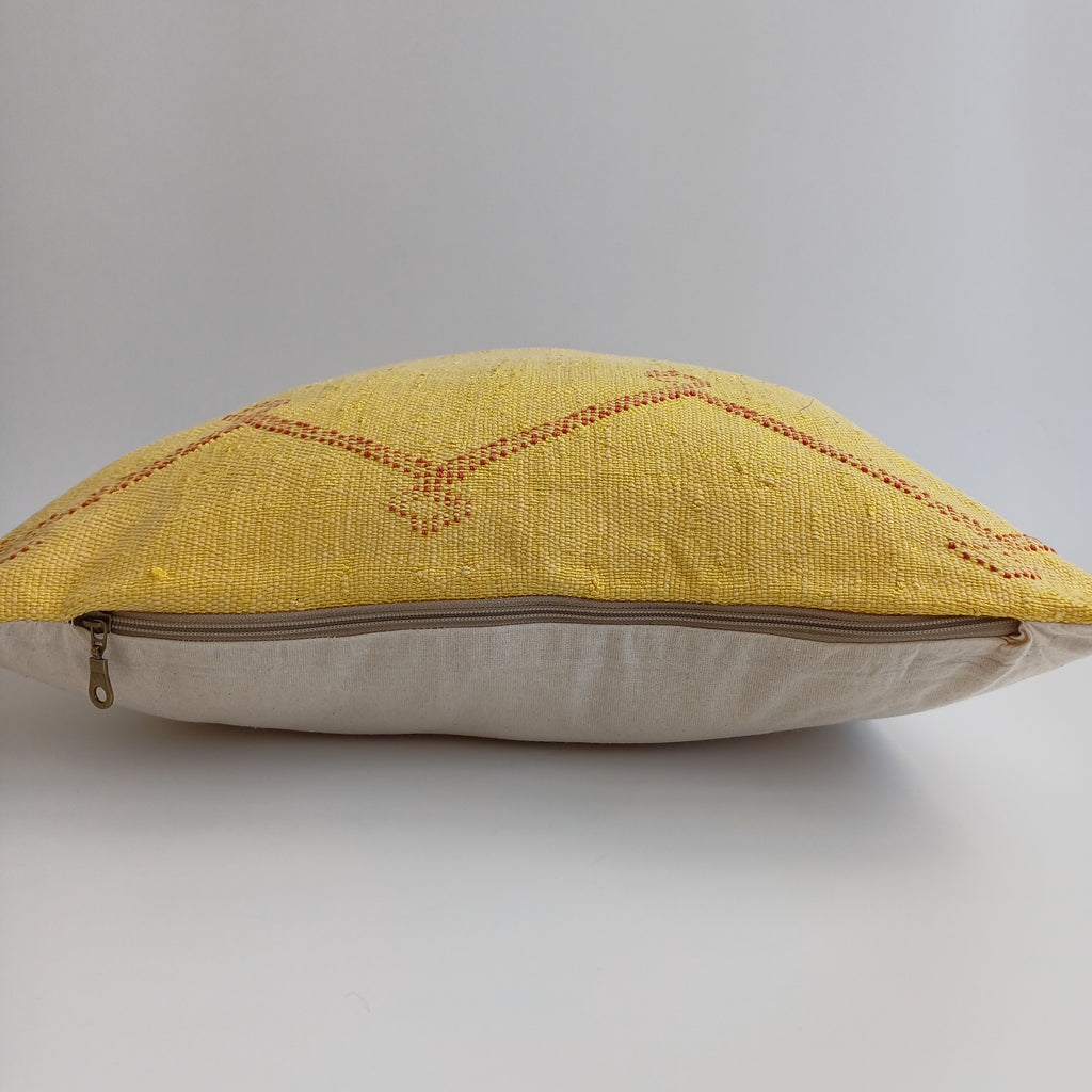 Moroccan Handmade Mustard Yellow Cactus Silk Cushion Cover 20''x20'' / 50x50 CM