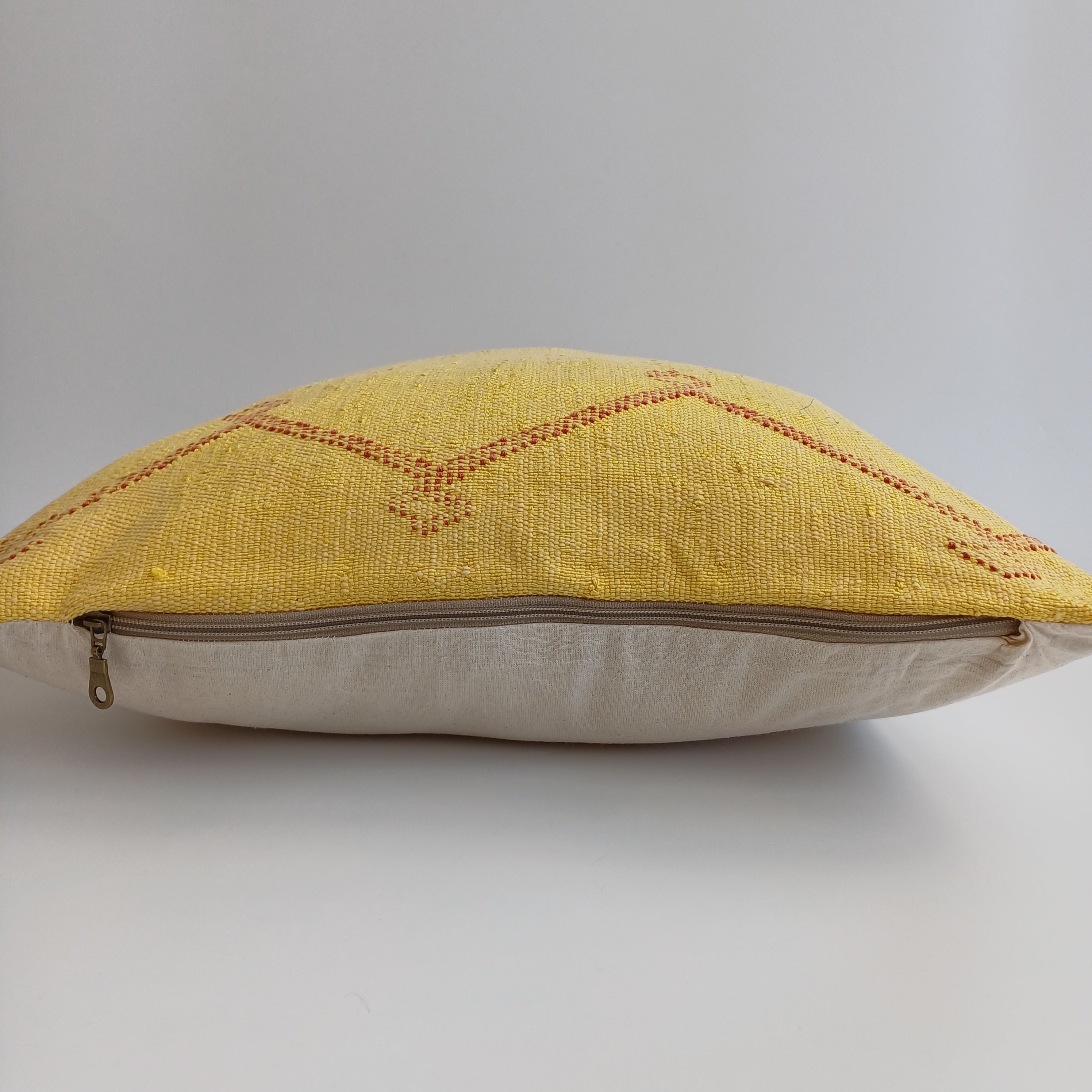 Moroccan Handmade Mustard Yellow Cactus Silk Cushion Cover 20''x20'' / 50x50 CM