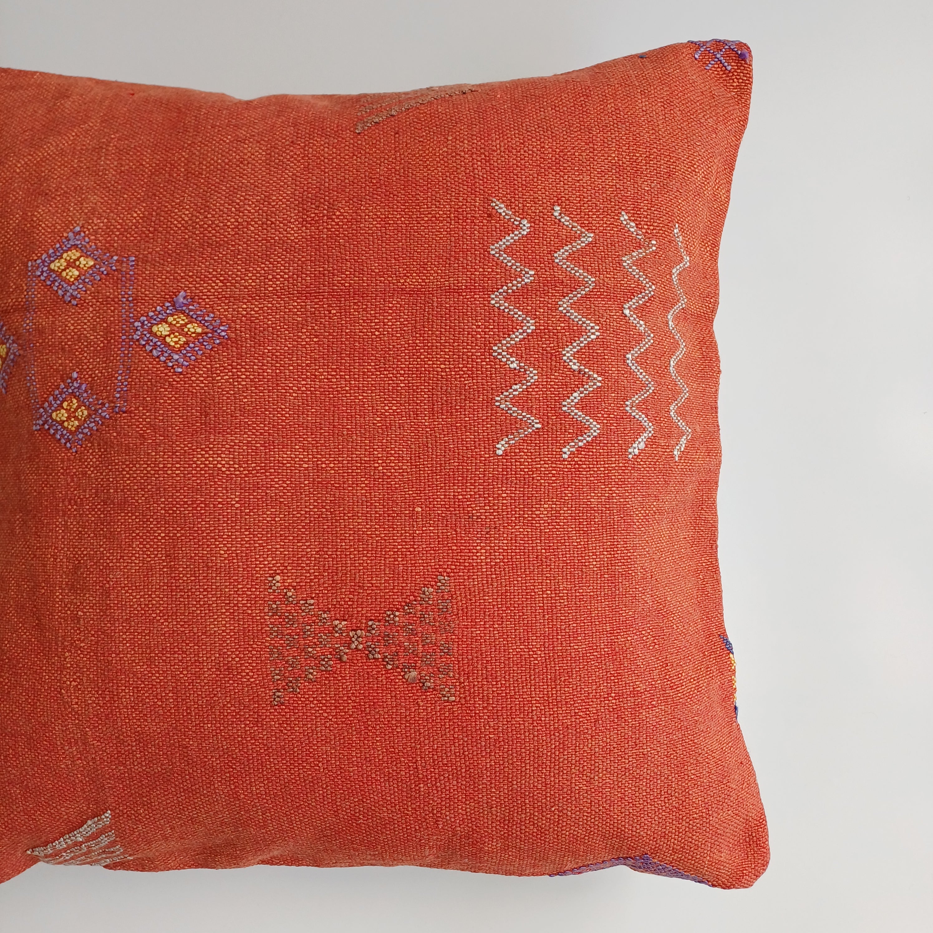 Moroccan Handmade Orange Red Cactus Silk Cushion Cover 20''x20'' / 50x50 CM