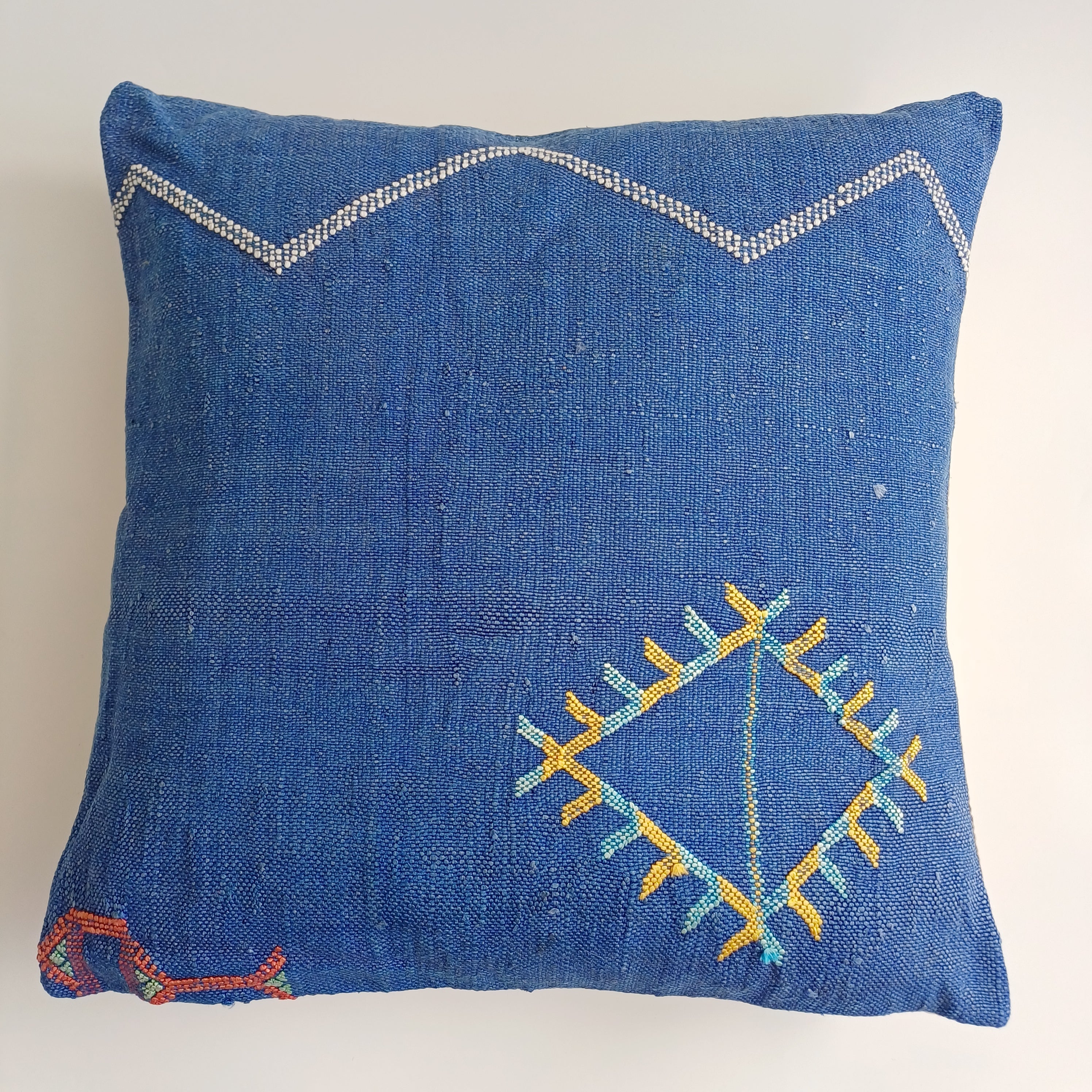 Moroccan Handmade Royal Blue Cactus Silk Cushion Cover 20''x20'' / 50x50 CM