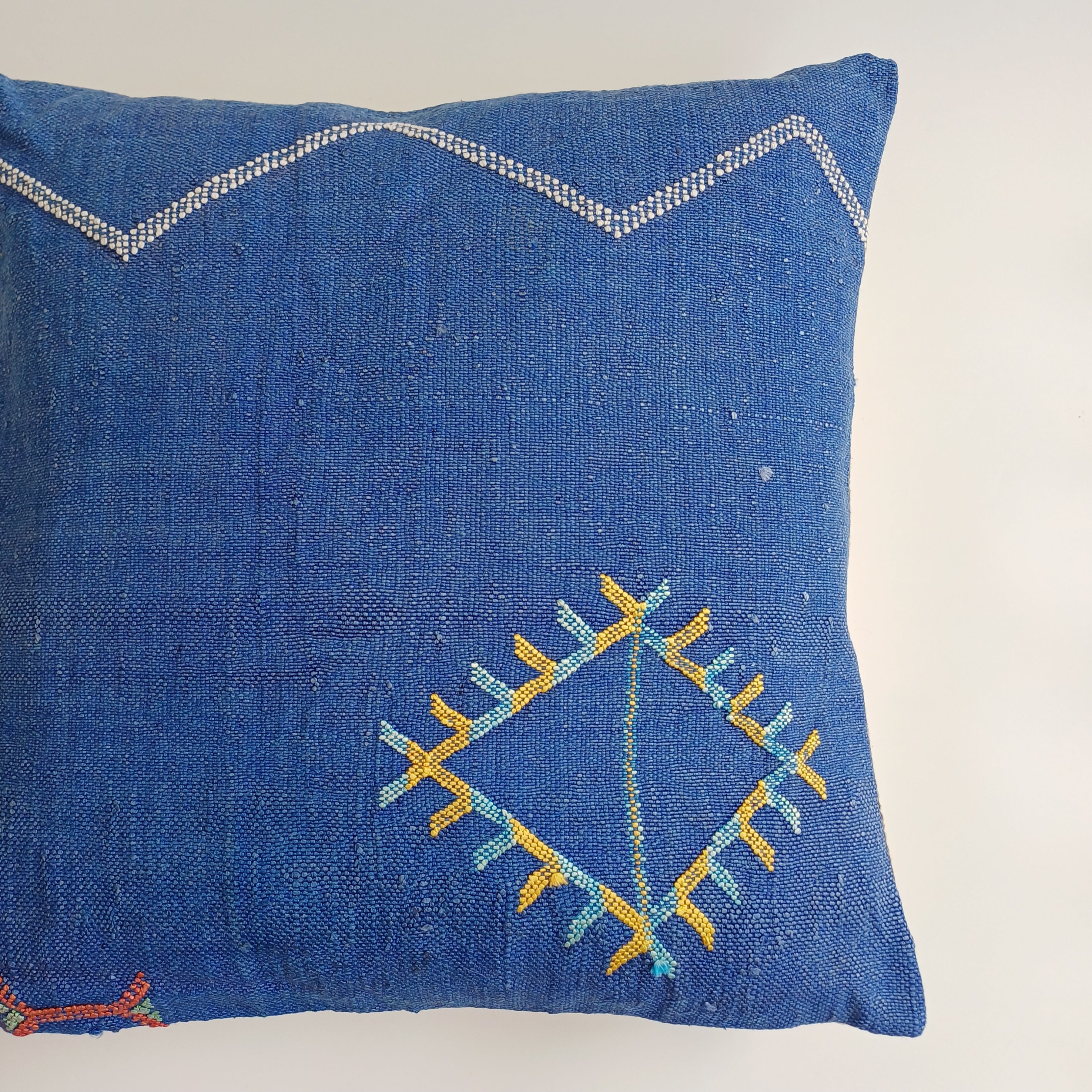 Moroccan Handmade Royal Blue Cactus Silk Cushion Cover 20''x20'' / 50x50 CM