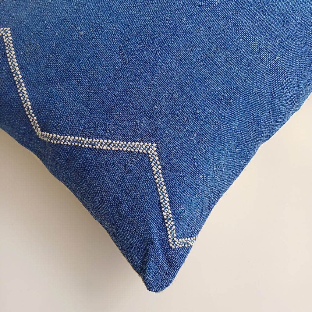 Moroccan Handmade Royal Blue Cactus Silk Cushion Cover 20''x20'' / 50x50 CM
