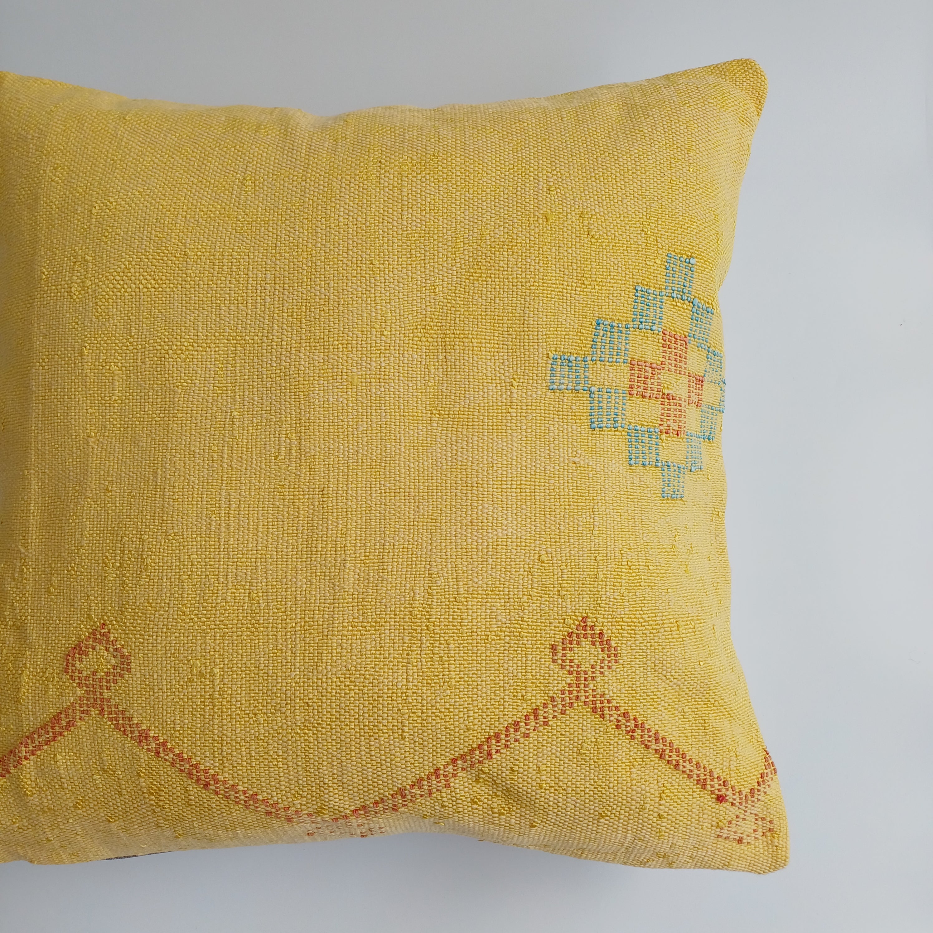 Moroccan Handmade Mustard Yellow Cactus Silk Cushion Cover 20''x20'' / 50x50 CM