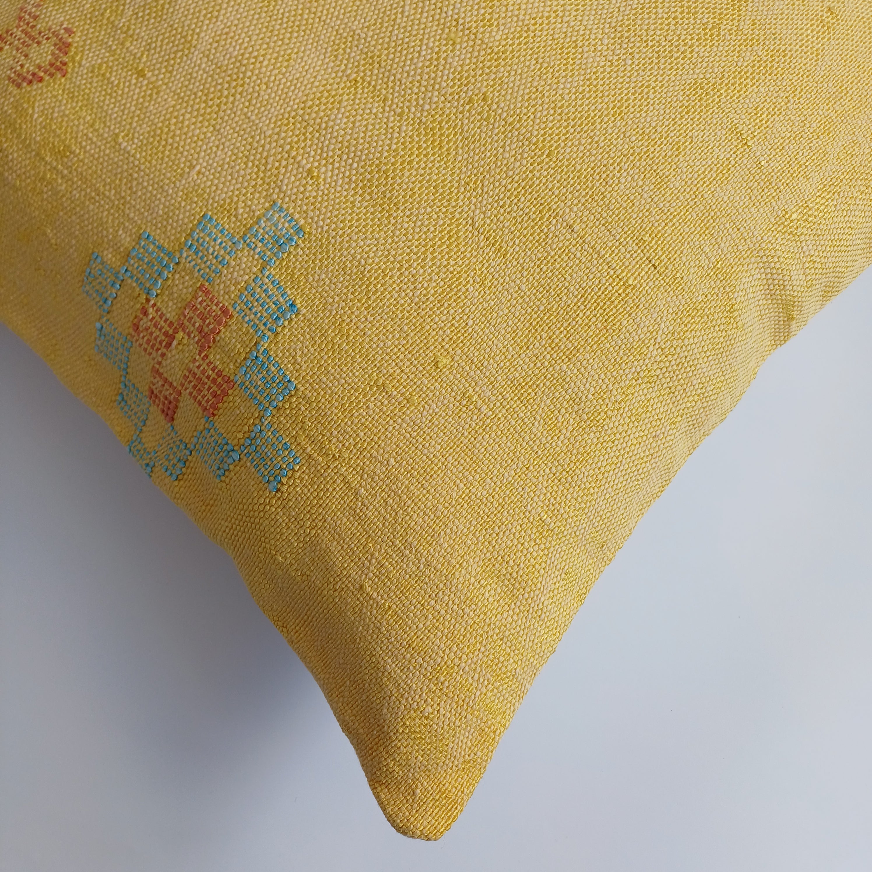 Moroccan Handmade Mustard Yellow Cactus Silk Cushion Cover 20''x20'' / 50x50 CM