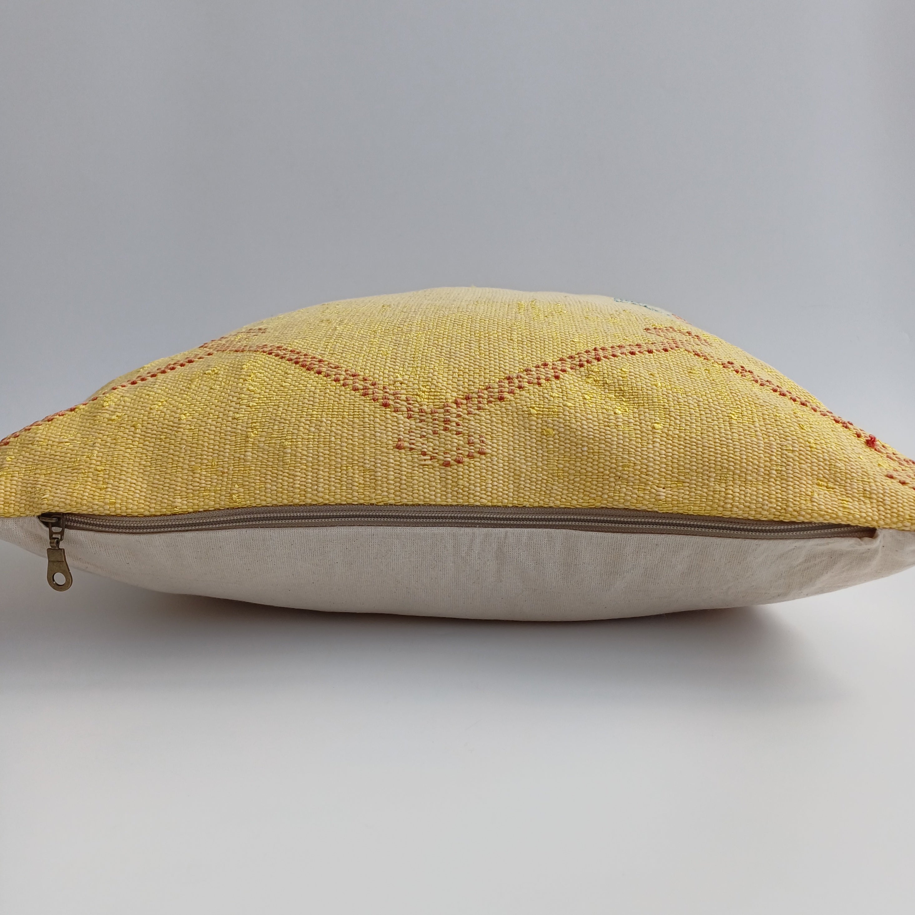 Moroccan Handmade Mustard Yellow Cactus Silk Cushion Cover 20''x20'' / 50x50 CM