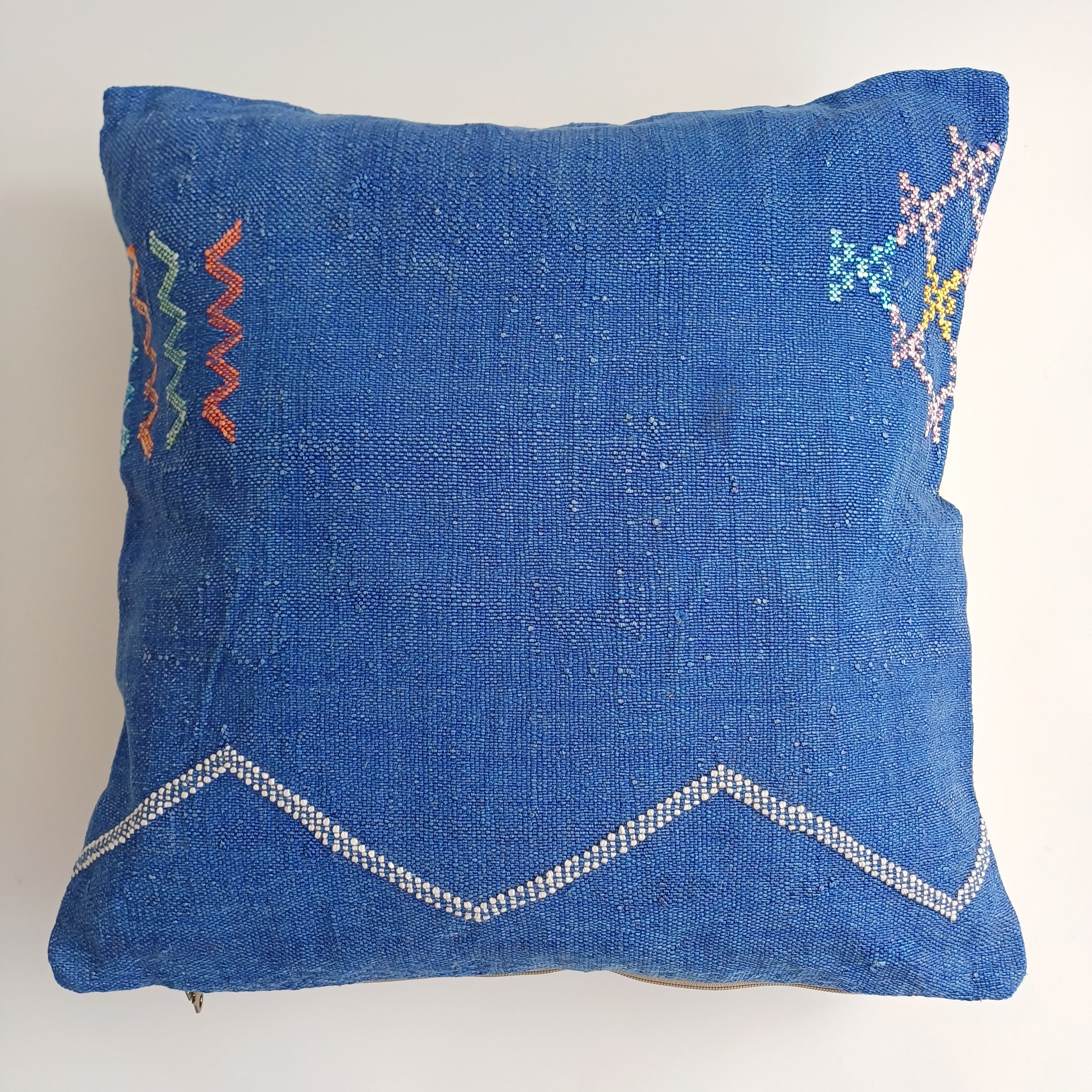Moroccan Handmade Royal Blue Cactus Silk Cushion Cover 20''x20'' / 50x50 CM