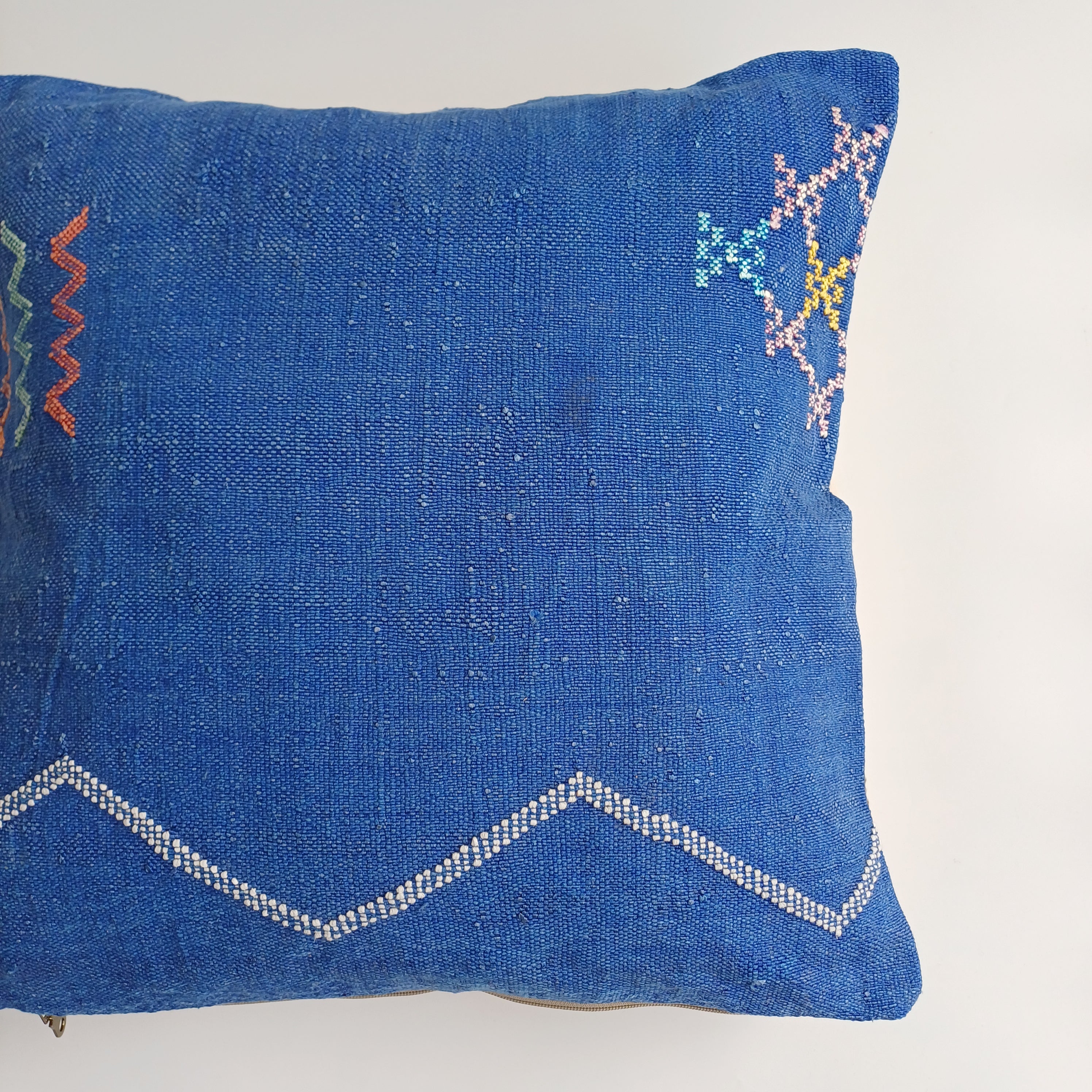 Moroccan Handmade Royal Blue Cactus Silk Cushion Cover 20''x20'' / 50x50 CM