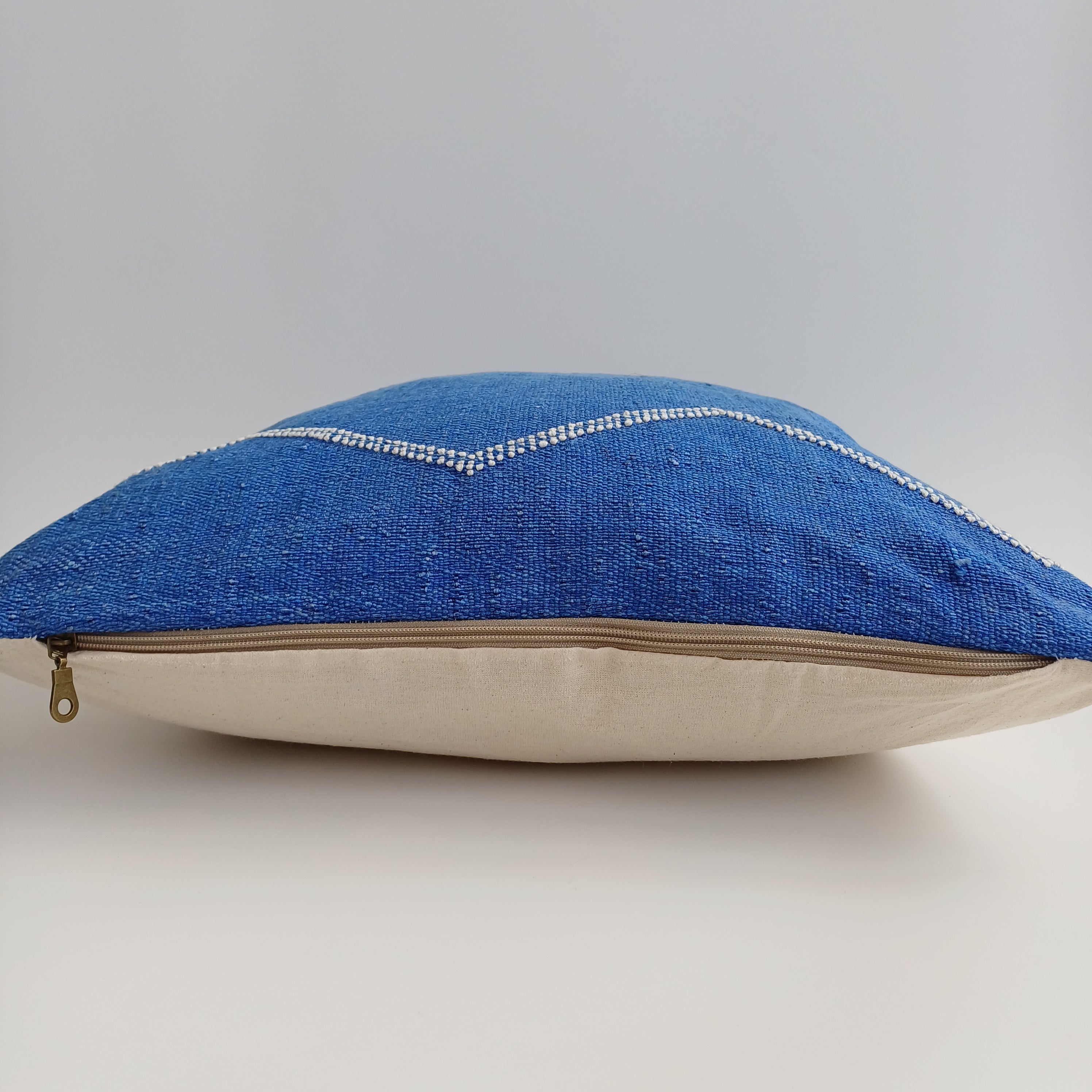 Moroccan Handmade Royal Blue Cactus Silk Cushion Cover 20''x20'' / 50x50 CM