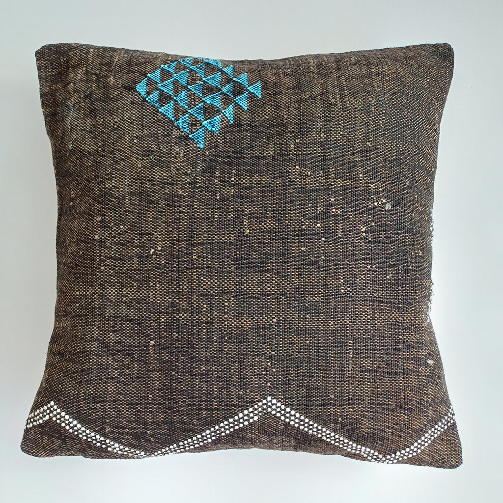 Moroccan Handmade Charcoal Brown Cactus Silk Cushion Cover 20''x20'' / 50x50 CM