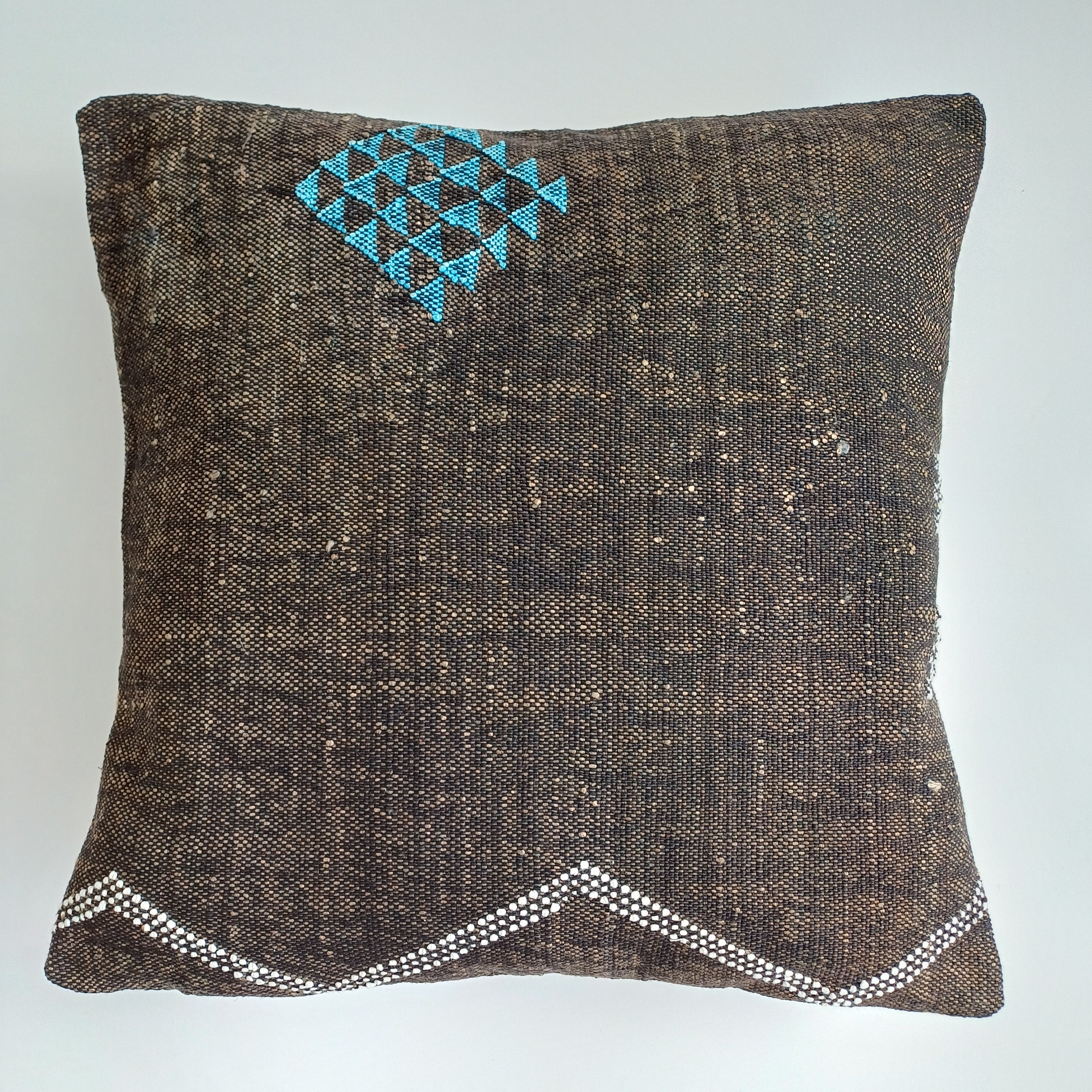 Moroccan Handmade Charcoal Brown Cactus Silk Cushion Cover 20''x20'' / 50x50 CM