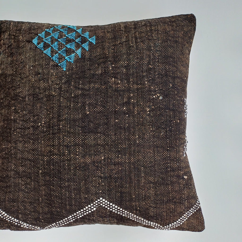 Moroccan Handmade Charcoal Brown Cactus Silk Cushion Cover 20''x20'' / 50x50 CM