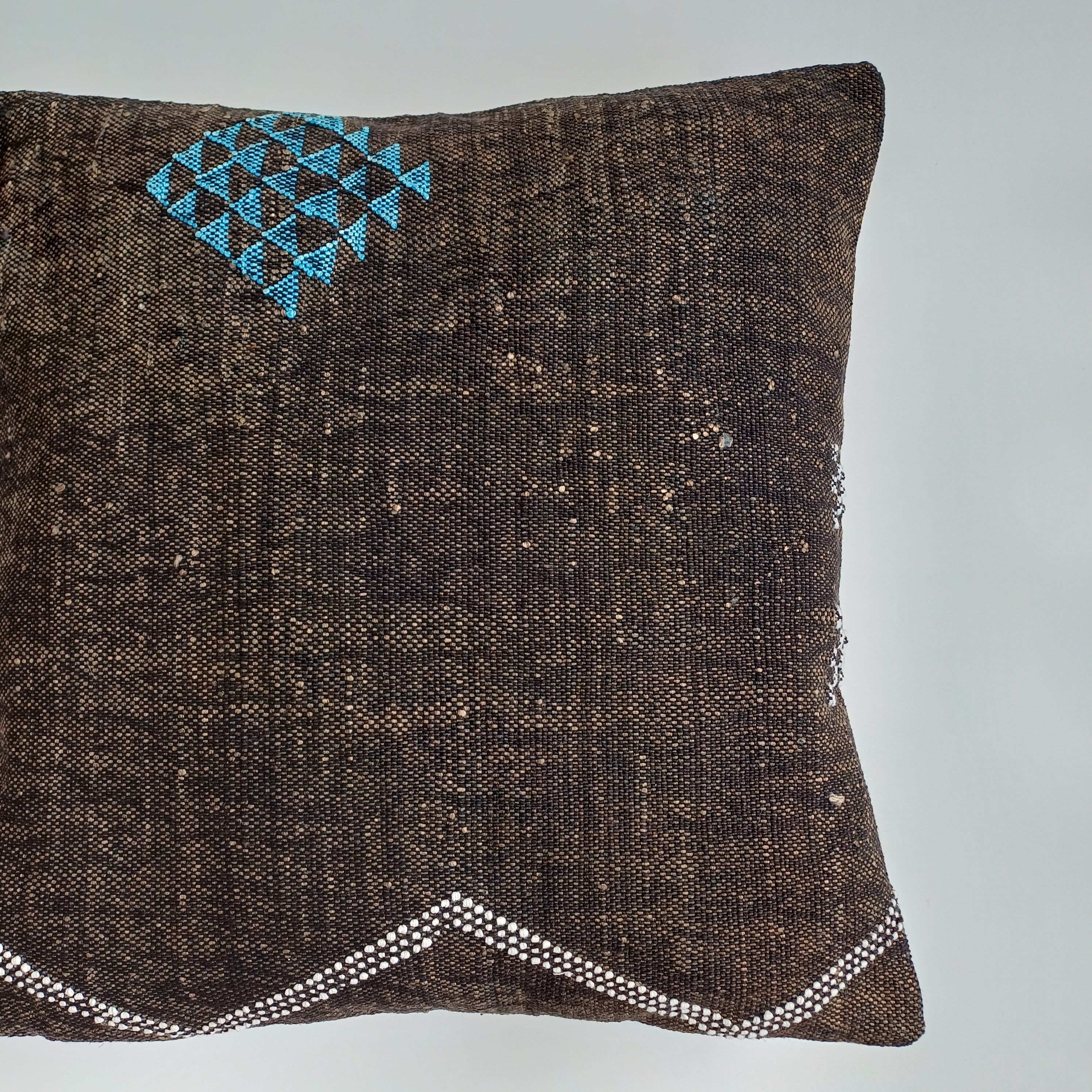 Moroccan Handmade Charcoal Brown Cactus Silk Cushion Cover 20''x20'' / 50x50 CM