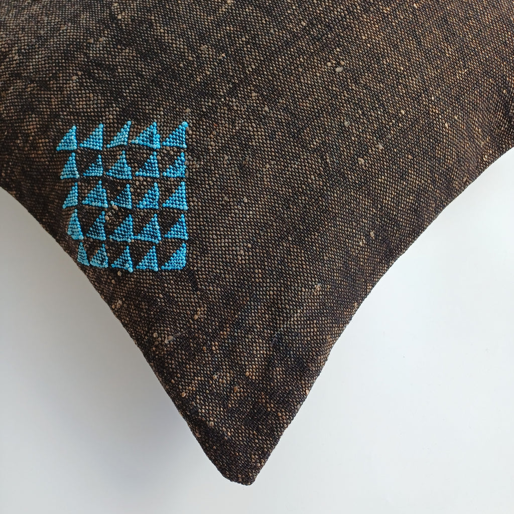 Moroccan Handmade Charcoal Brown Cactus Silk Cushion Cover 20''x20'' / 50x50 CM