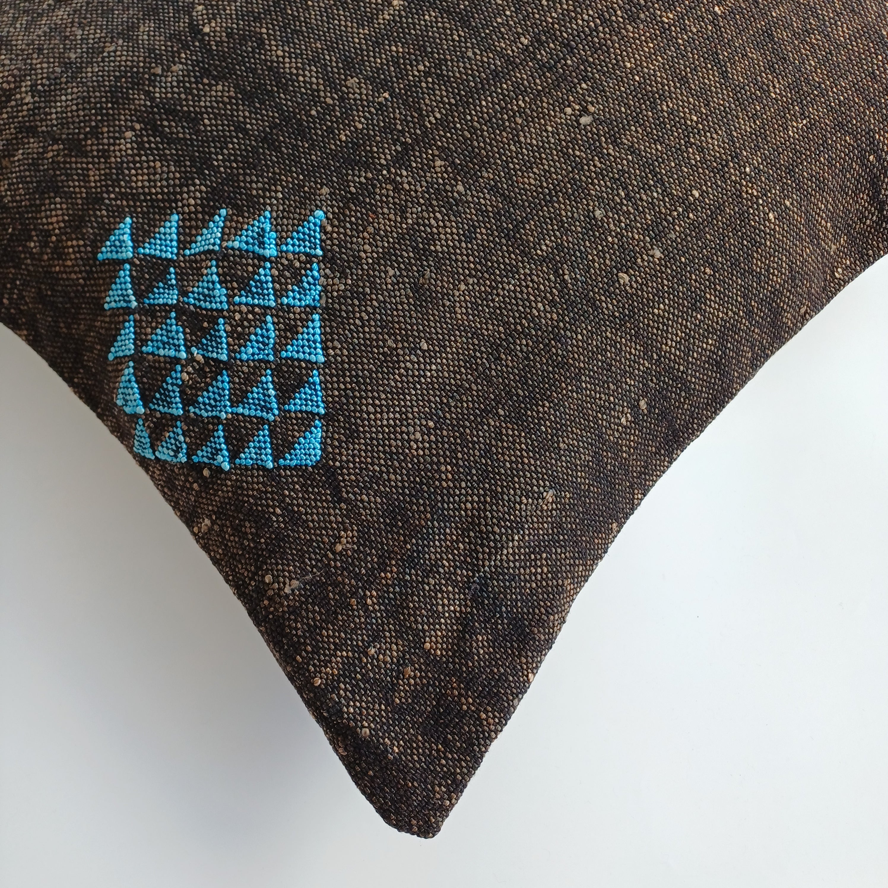 Moroccan Handmade Charcoal Brown Cactus Silk Cushion Cover 20''x20'' / 50x50 CM