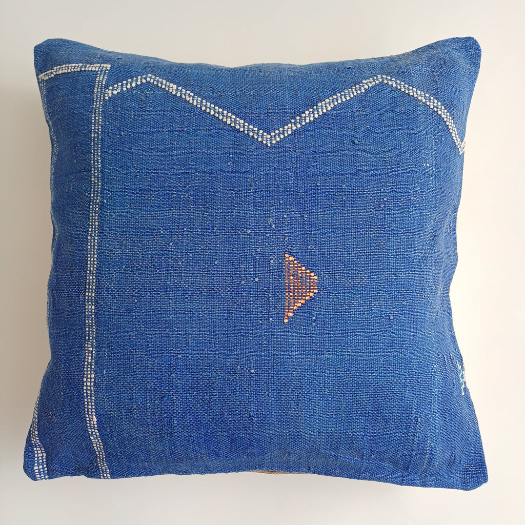 Moroccan Handmade Royal Blue Cactus Silk Cushion Cover 20''x20'' / 50x50 CM