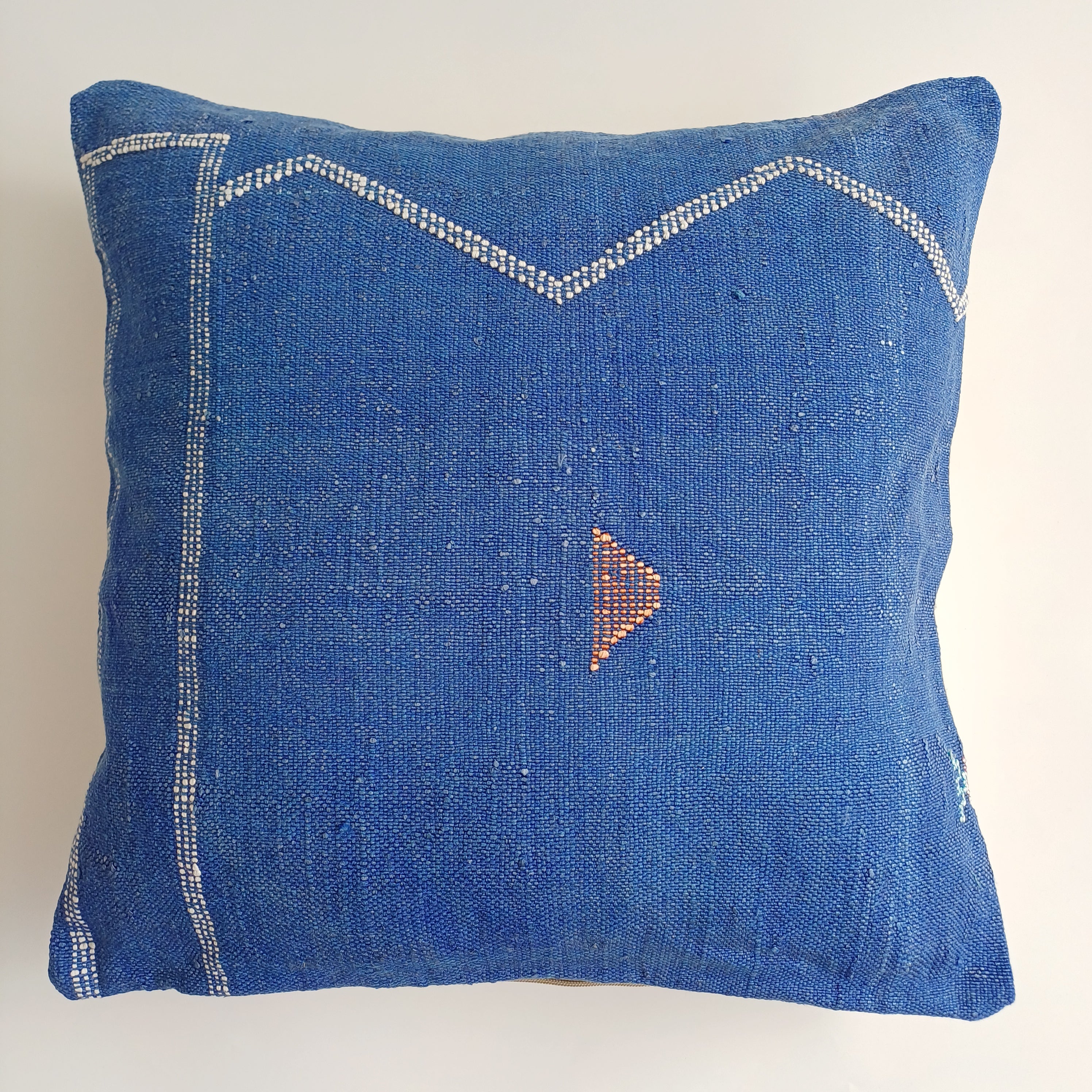 Moroccan Handmade Royal Blue Cactus Silk Cushion Cover 20''x20'' / 50x50 CM