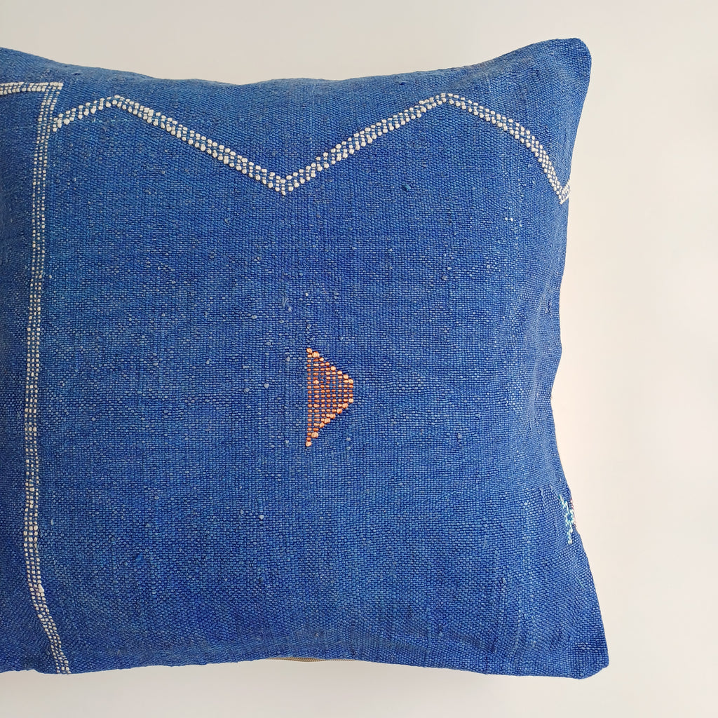 Moroccan Handmade Royal Blue Cactus Silk Cushion Cover 20''x20'' / 50x50 CM