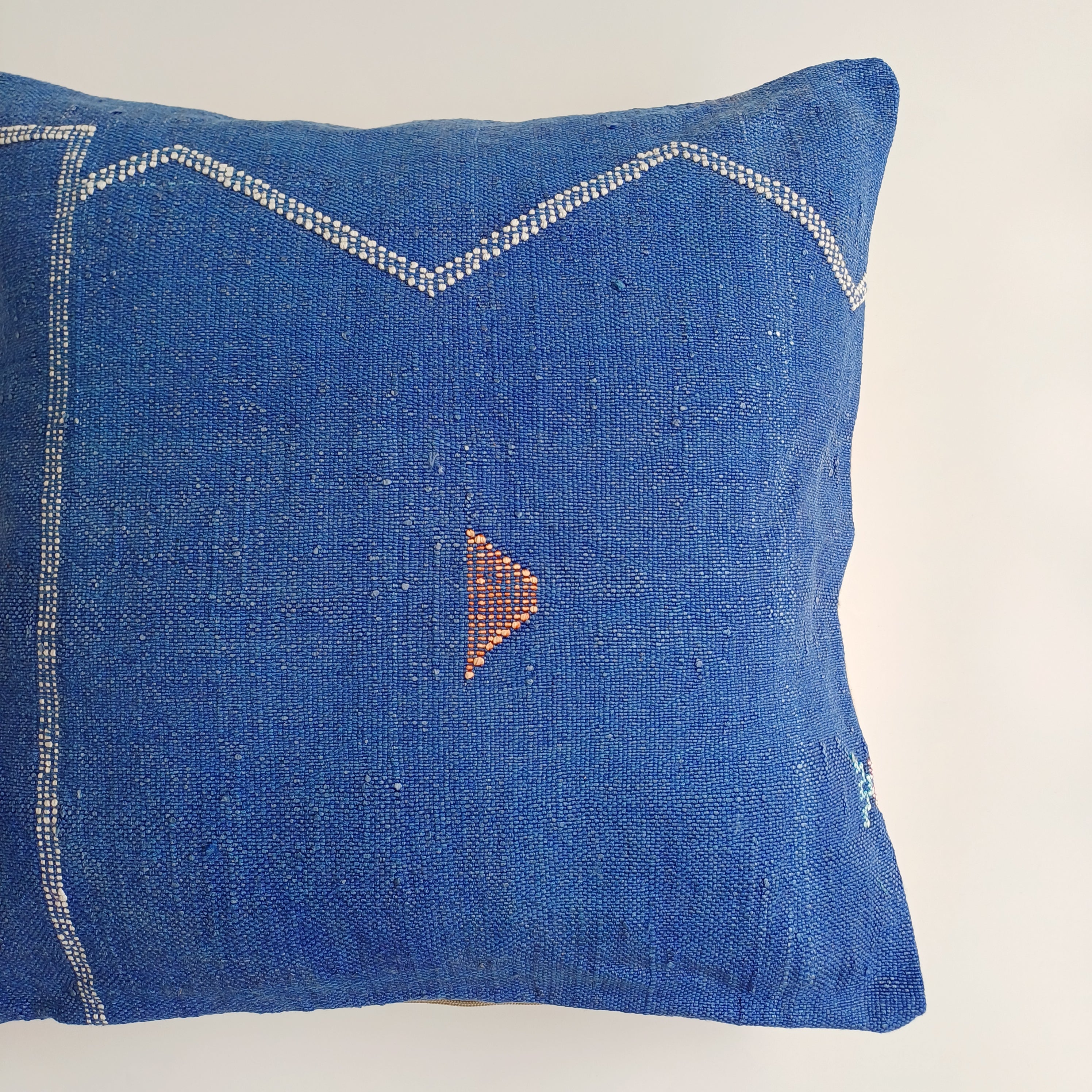Moroccan Handmade Royal Blue Cactus Silk Cushion Cover 20''x20'' / 50x50 CM