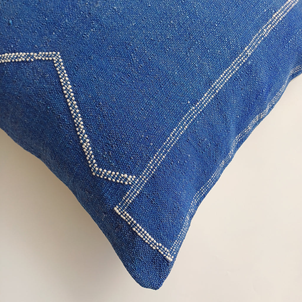 Moroccan Handmade Royal Blue Cactus Silk Cushion Cover 20''x20'' / 50x50 CM