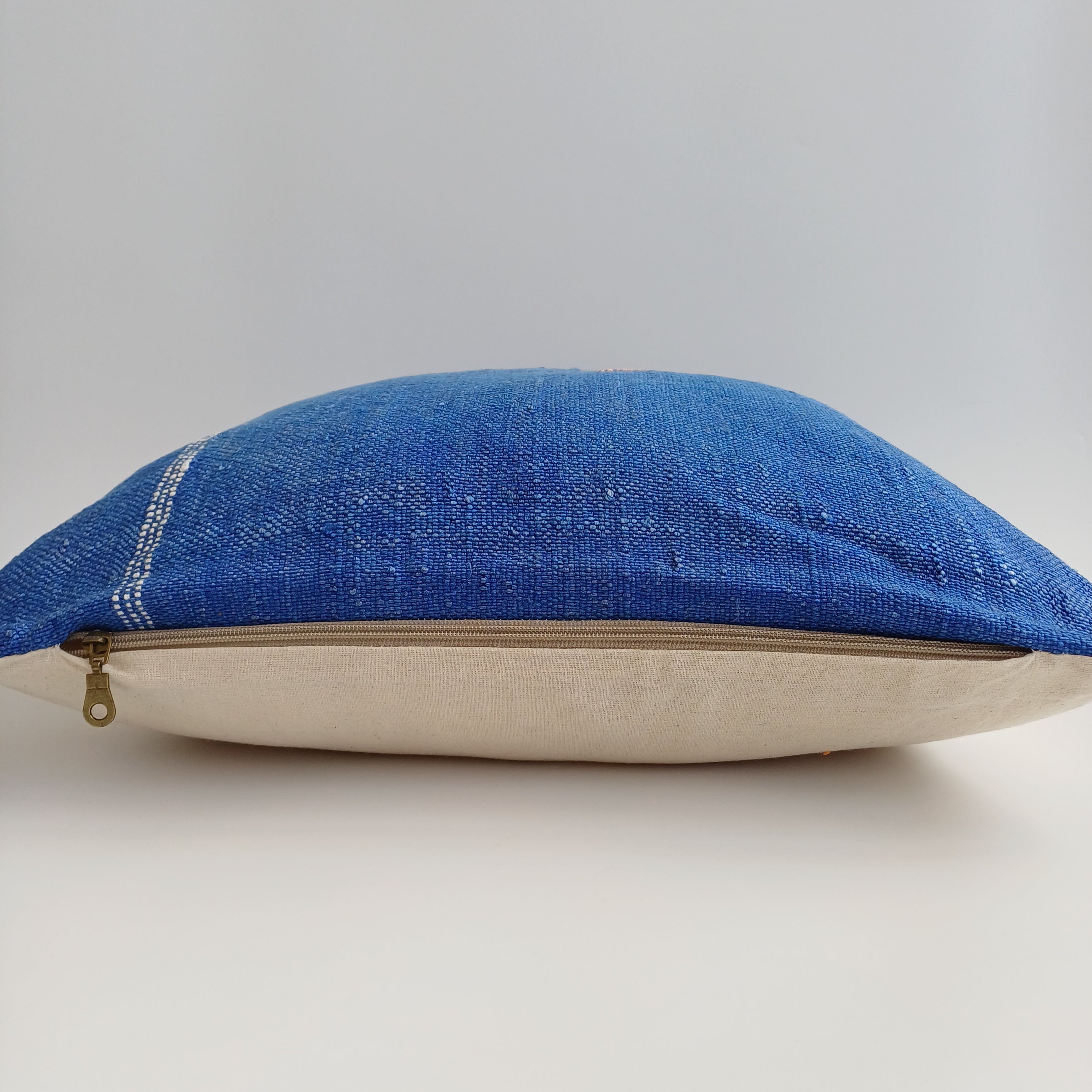Moroccan Handmade Royal Blue Cactus Silk Cushion Cover 20''x20'' / 50x50 CM
