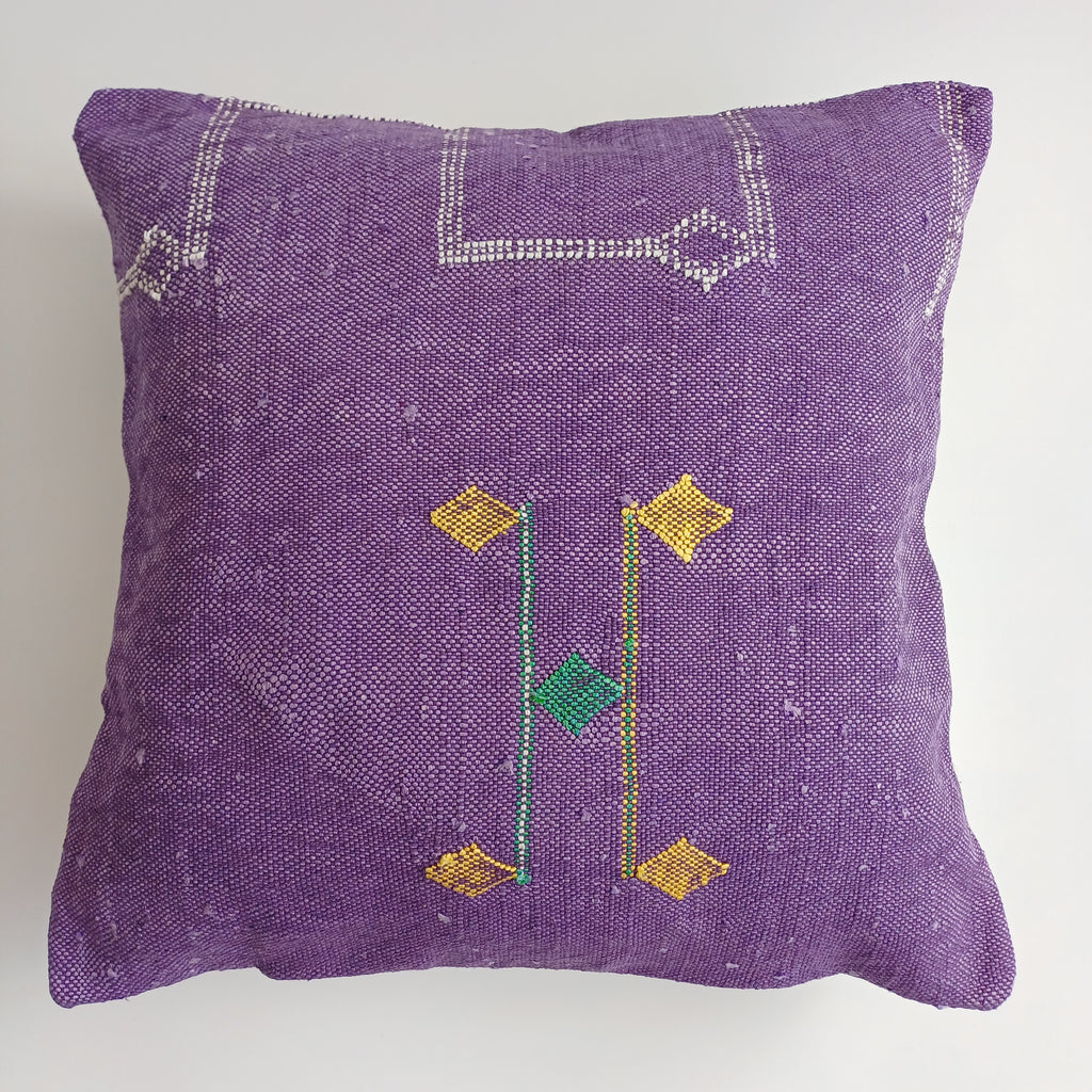 Moroccan Handmade Purple Cactus Silk Cushion Cover 20''x20'' / 50x50 CM