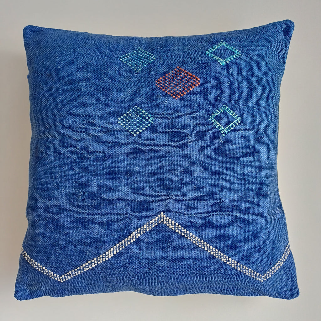 Moroccan Handmade Royal Blue Cactus Silk Cushion Cover 20''x20'' / 50x50 CM