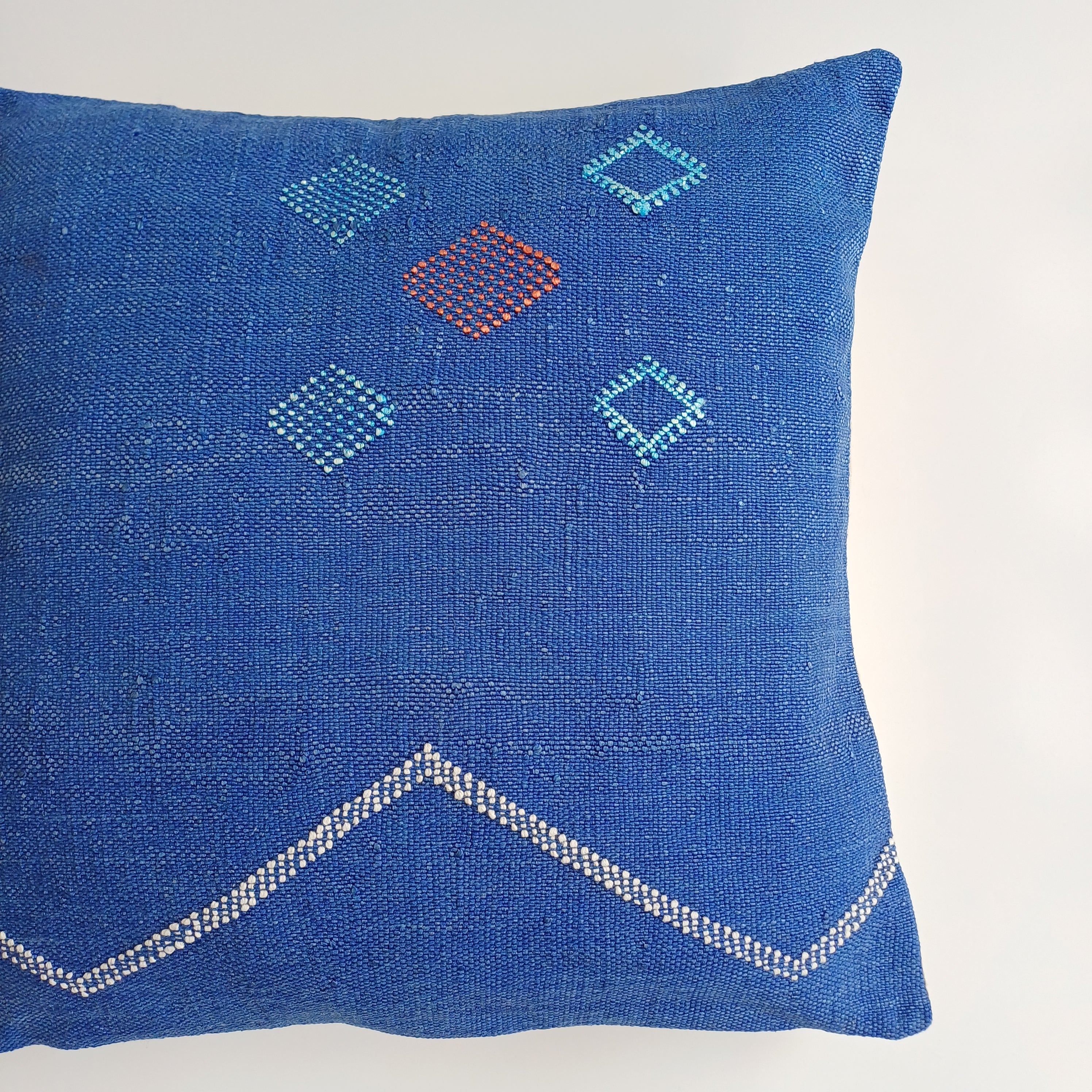 Moroccan Handmade Royal Blue Cactus Silk Cushion Cover 20''x20'' / 50x50 CM