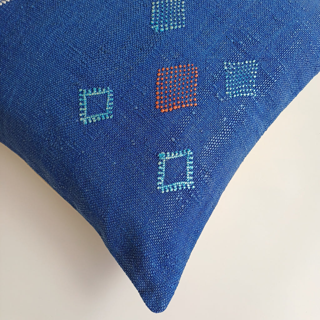 Moroccan Handmade Royal Blue Cactus Silk Cushion Cover 20''x20'' / 50x50 CM