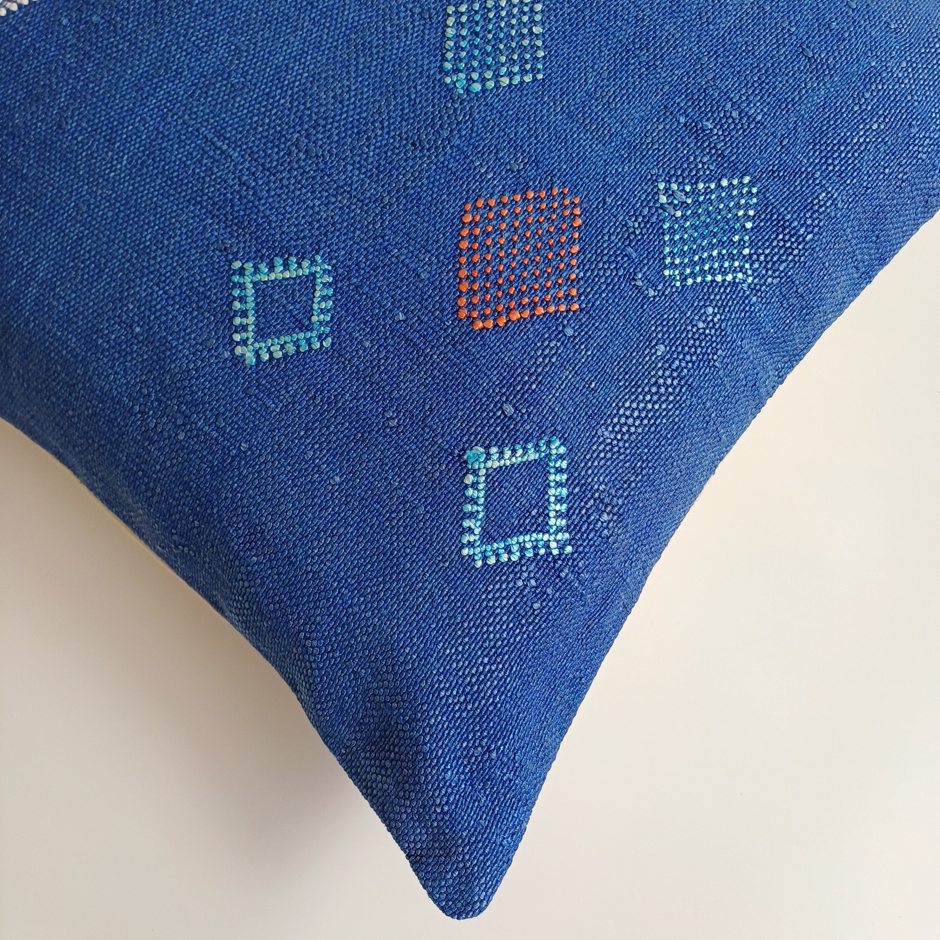 Moroccan Handmade Royal Blue Cactus Silk Cushion Cover 20''x20'' / 50x50 CM
