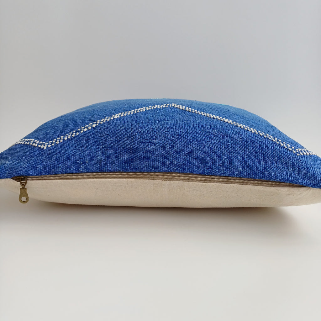 Moroccan Handmade Royal Blue Cactus Silk Cushion Cover 20''x20'' / 50x50 CM