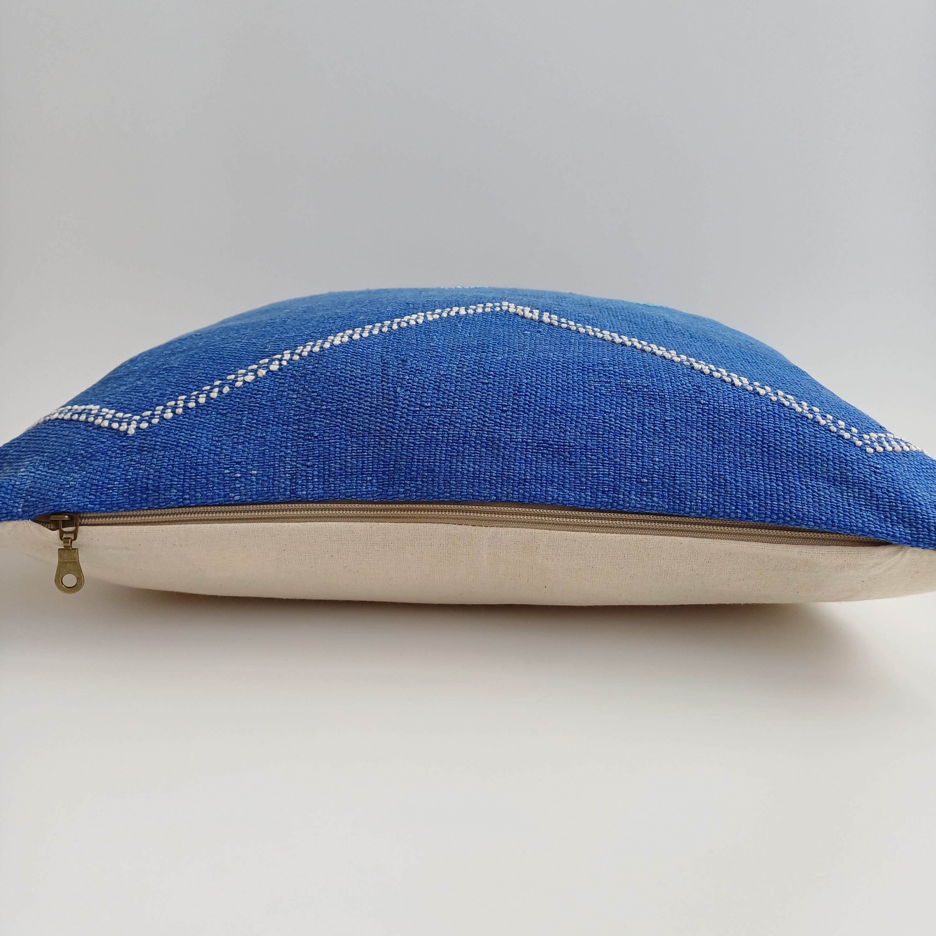 Moroccan Handmade Royal Blue Cactus Silk Cushion Cover 20''x20'' / 50x50 CM