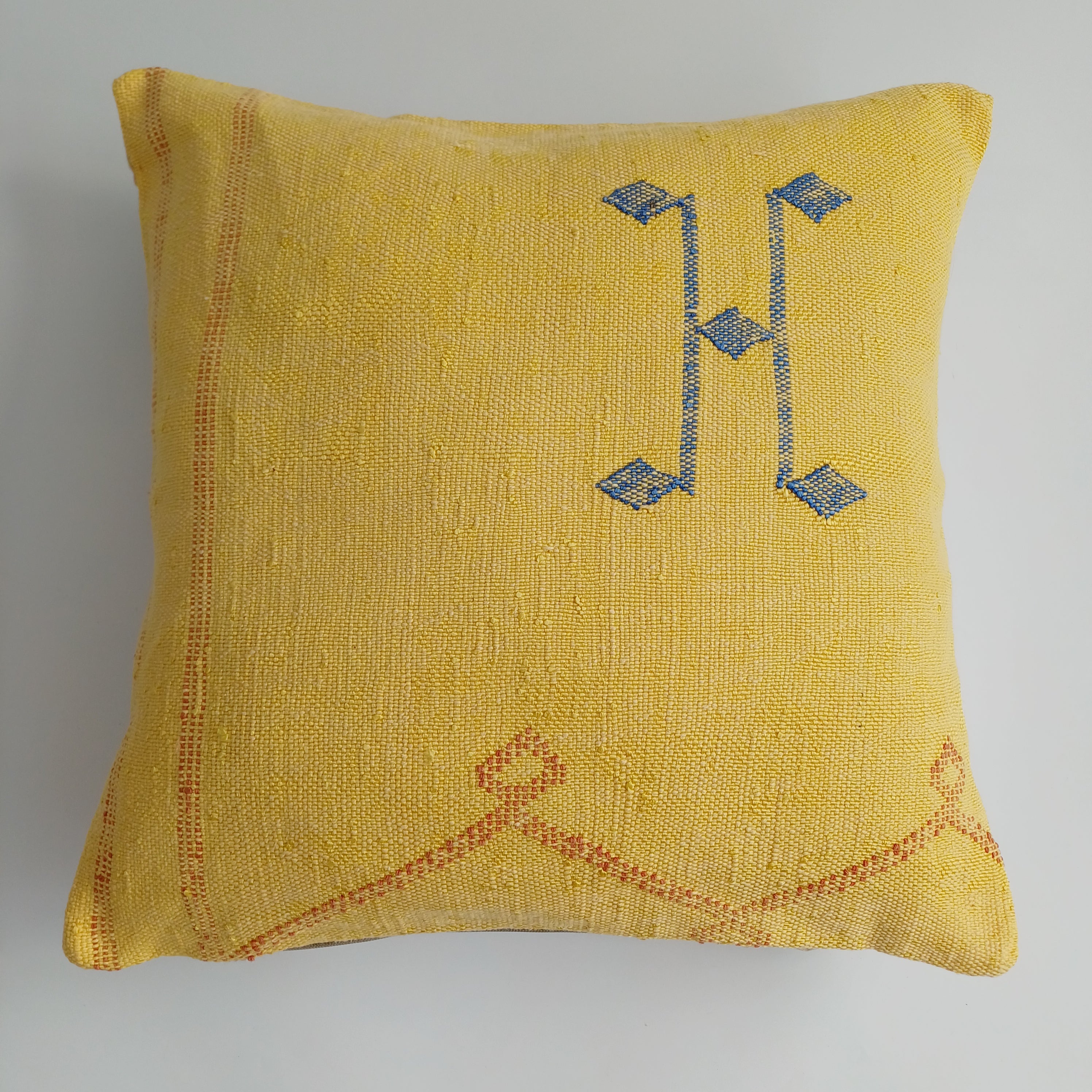 Moroccan Handmade Mustard Yellow Cactus Silk Cushion Cover 20''x20'' / 50x50 CM