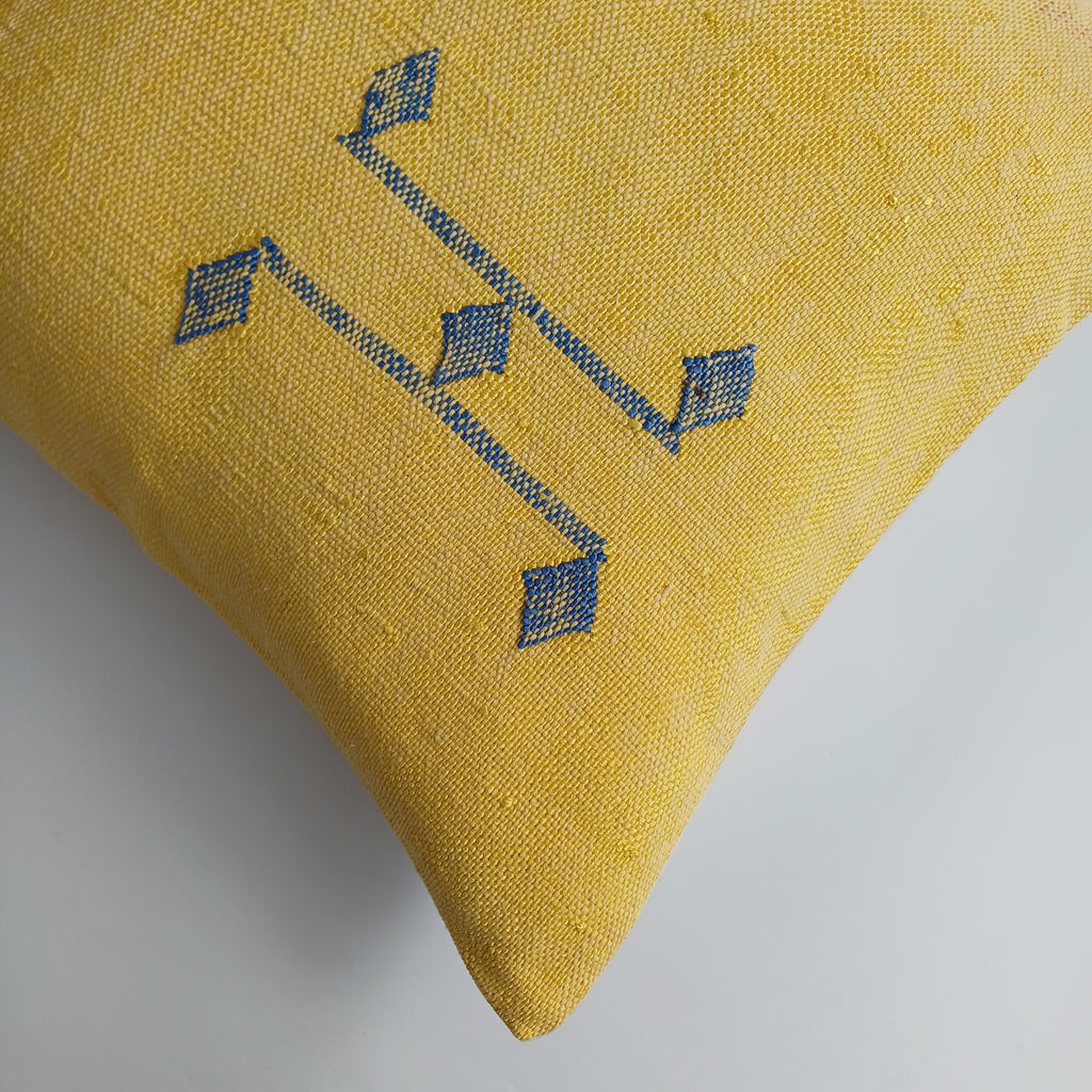 Moroccan Handmade Mustard Yellow Cactus Silk Cushion Cover 20''x20'' / 50x50 CM