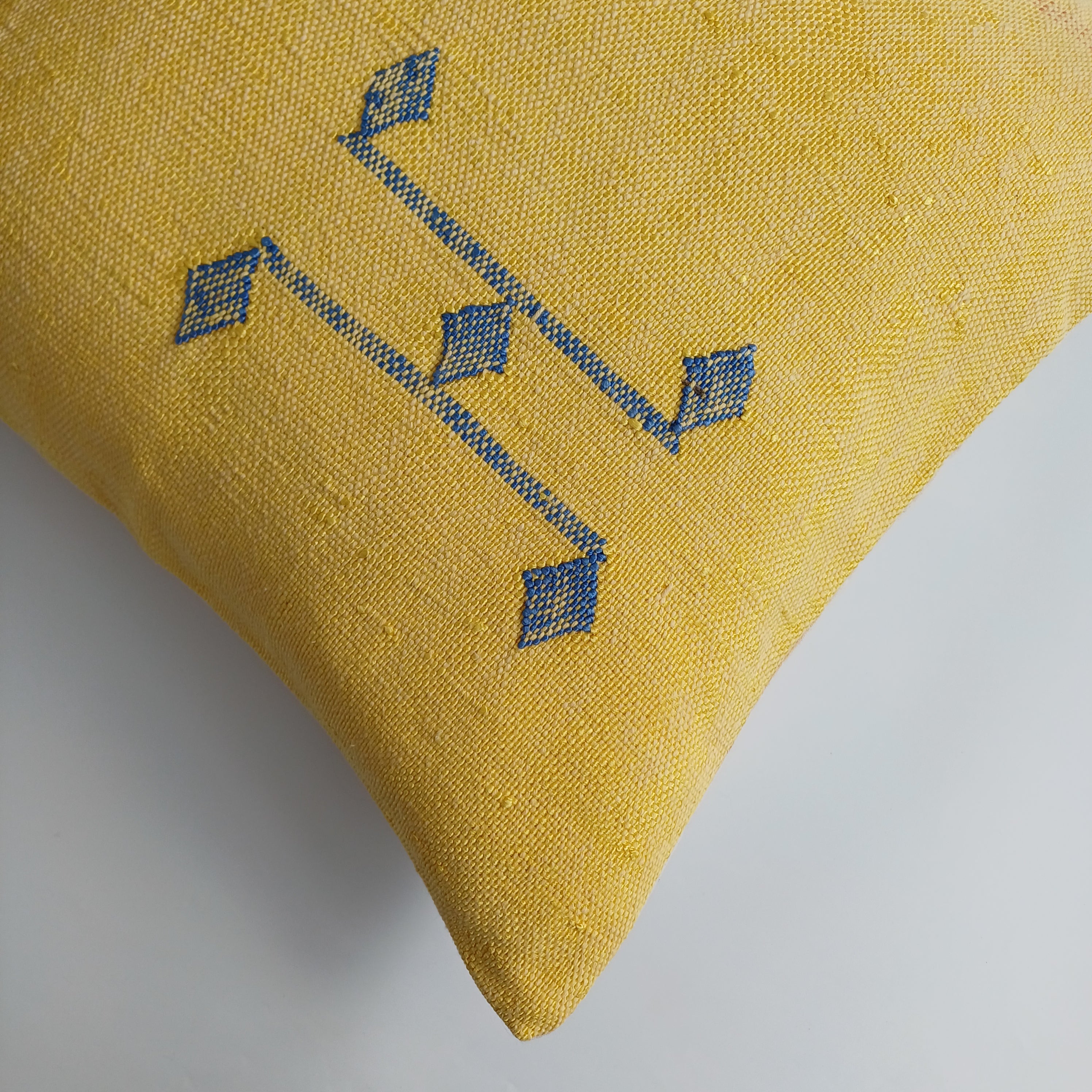 Moroccan Handmade Mustard Yellow Cactus Silk Cushion Cover 20''x20'' / 50x50 CM