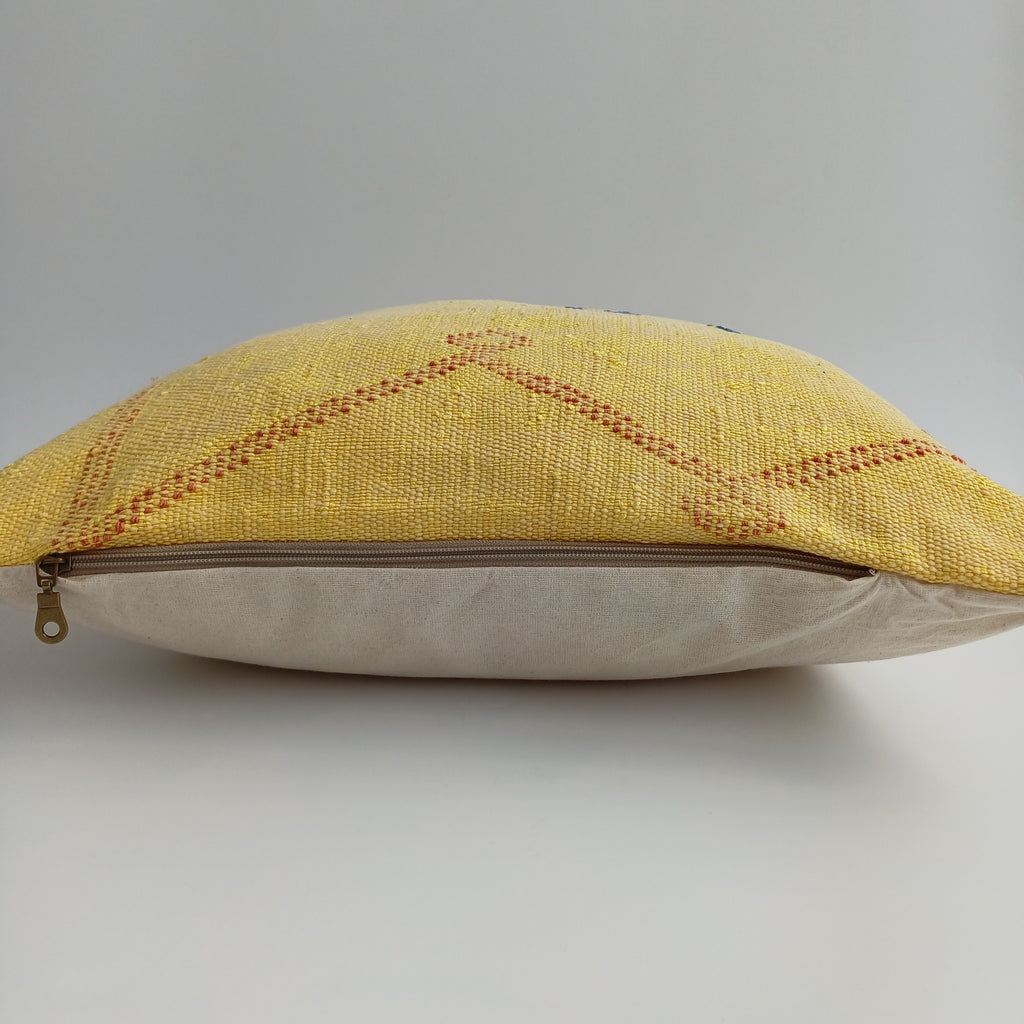 Moroccan Handmade Mustard Yellow Cactus Silk Cushion Cover 20''x20'' / 50x50 CM