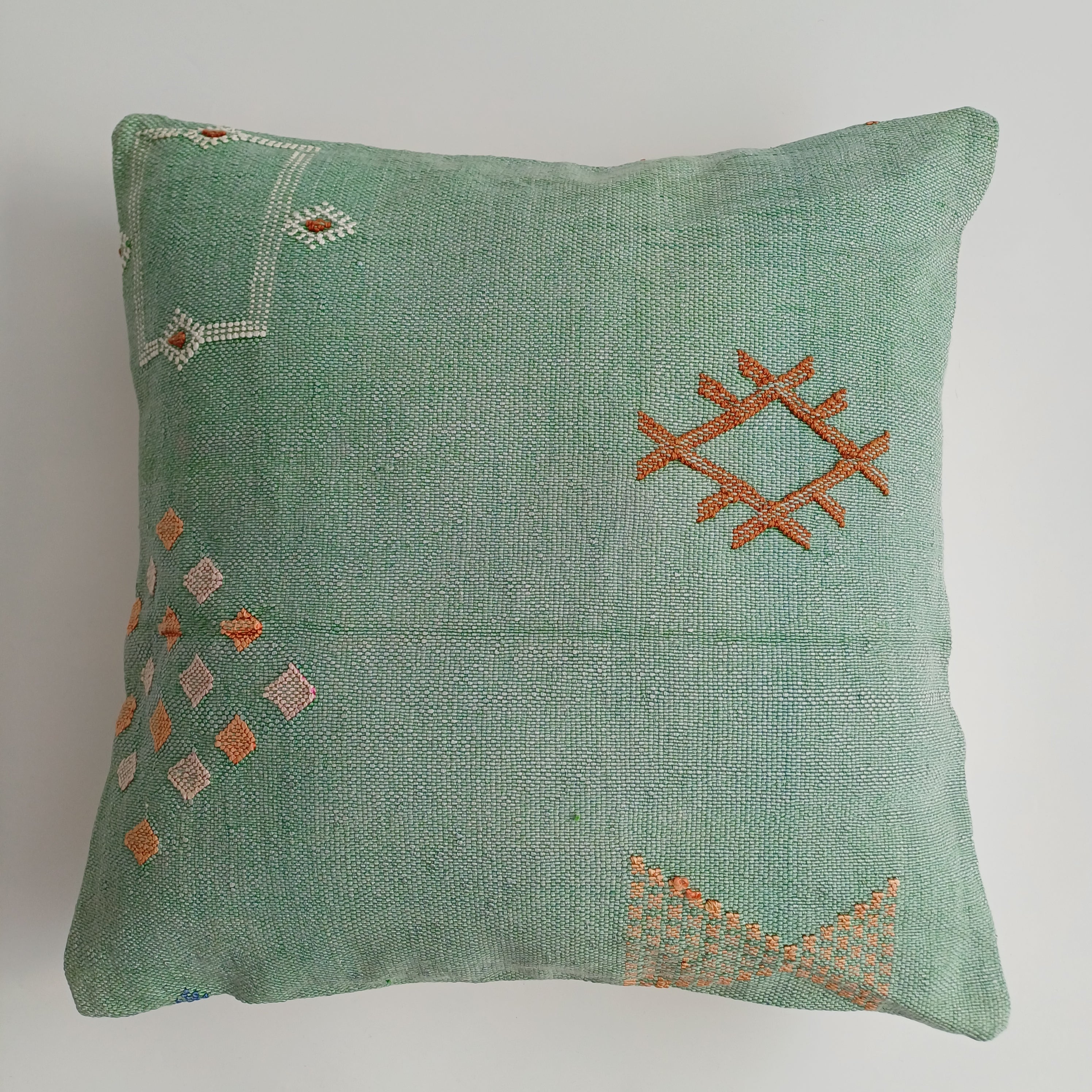 Moroccan Handmade Sage Green Cactus Silk Cushion Cover 20''x20'' / 50x50 CM