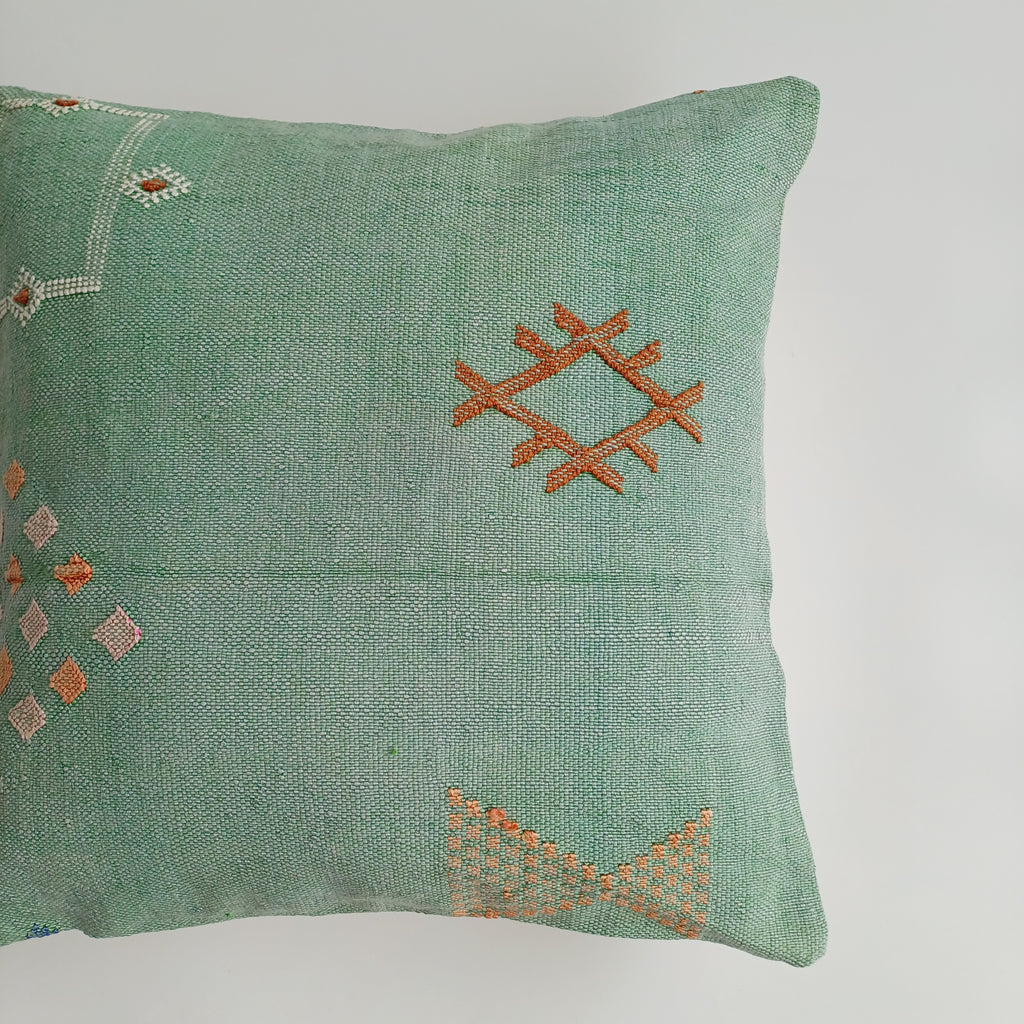 Moroccan Handmade Sage Green Cactus Silk Cushion Cover 20''x20'' / 50x50 CM