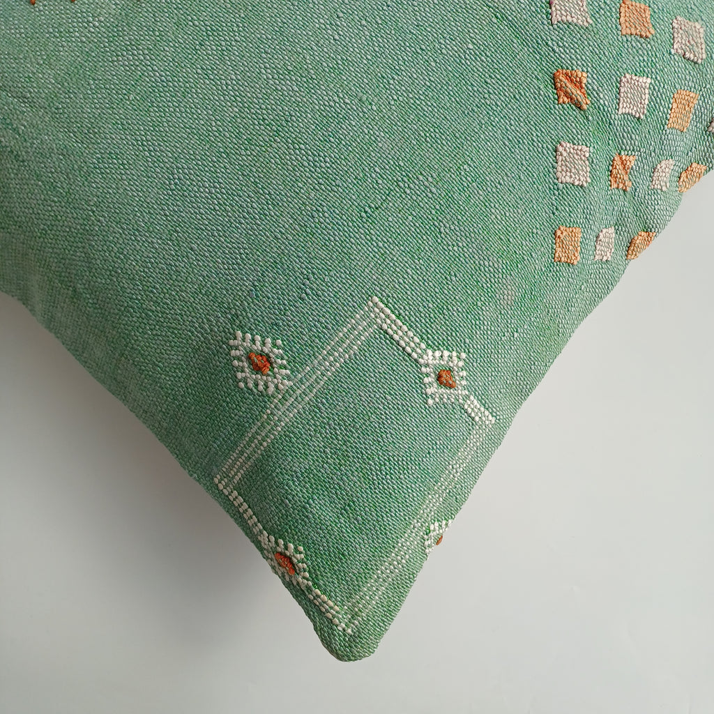 Moroccan Handmade Sage Green Cactus Silk Cushion Cover 20''x20'' / 50x50 CM