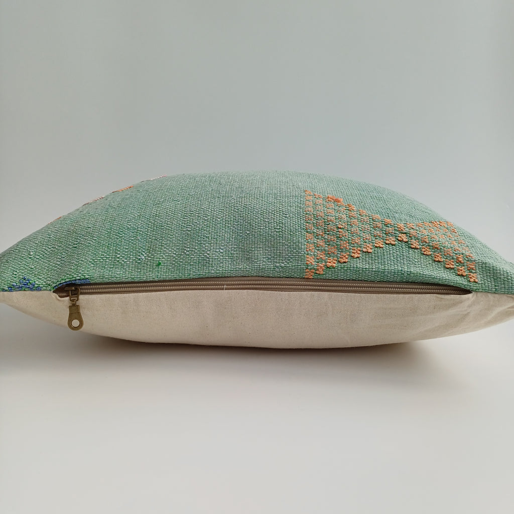 Moroccan Handmade Sage Green Cactus Silk Cushion Cover 20''x20'' / 50x50 CM