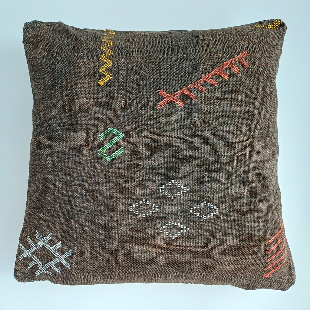 Moroccan Handmade Charcoal Brown Cactus Silk Cushion Cover 20''x20'' / 50x50 CM
