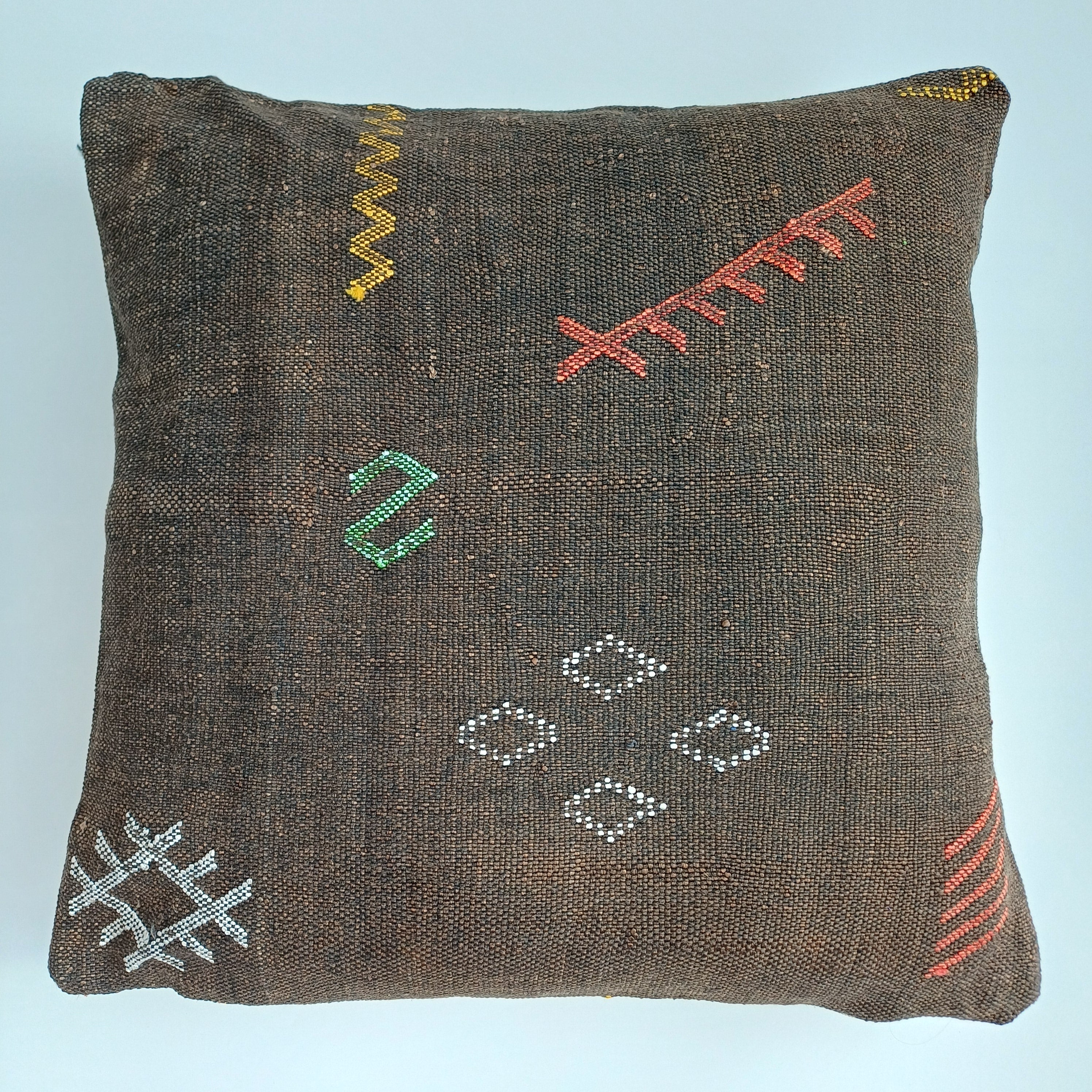 Moroccan Handmade Charcoal Brown Cactus Silk Cushion Cover 20''x20'' / 50x50 CM