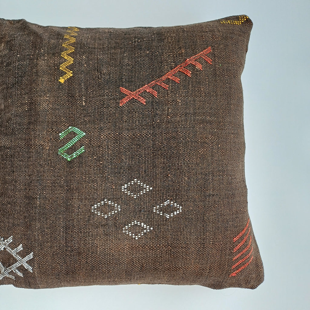 Moroccan Handmade Charcoal Brown Cactus Silk Cushion Cover 20''x20'' / 50x50 CM