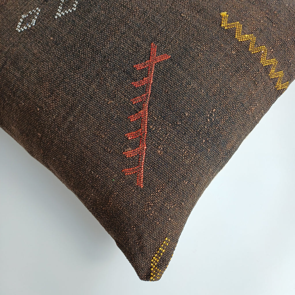 Moroccan Handmade Charcoal Brown Cactus Silk Cushion Cover 20''x20'' / 50x50 CM