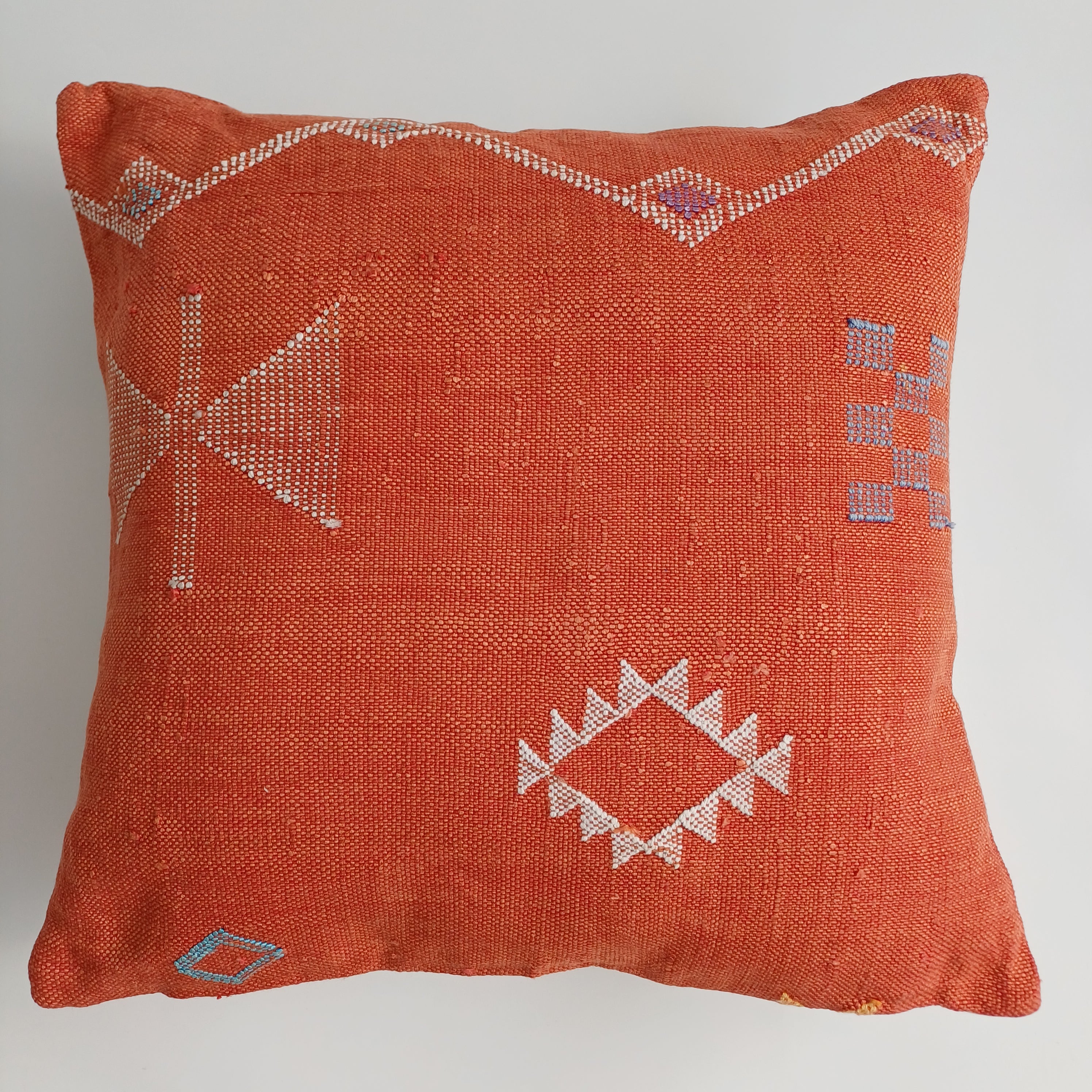 Moroccan Handmade Orange Red Cactus Silk Cushion Cover 20''x20'' / 50x50 CM