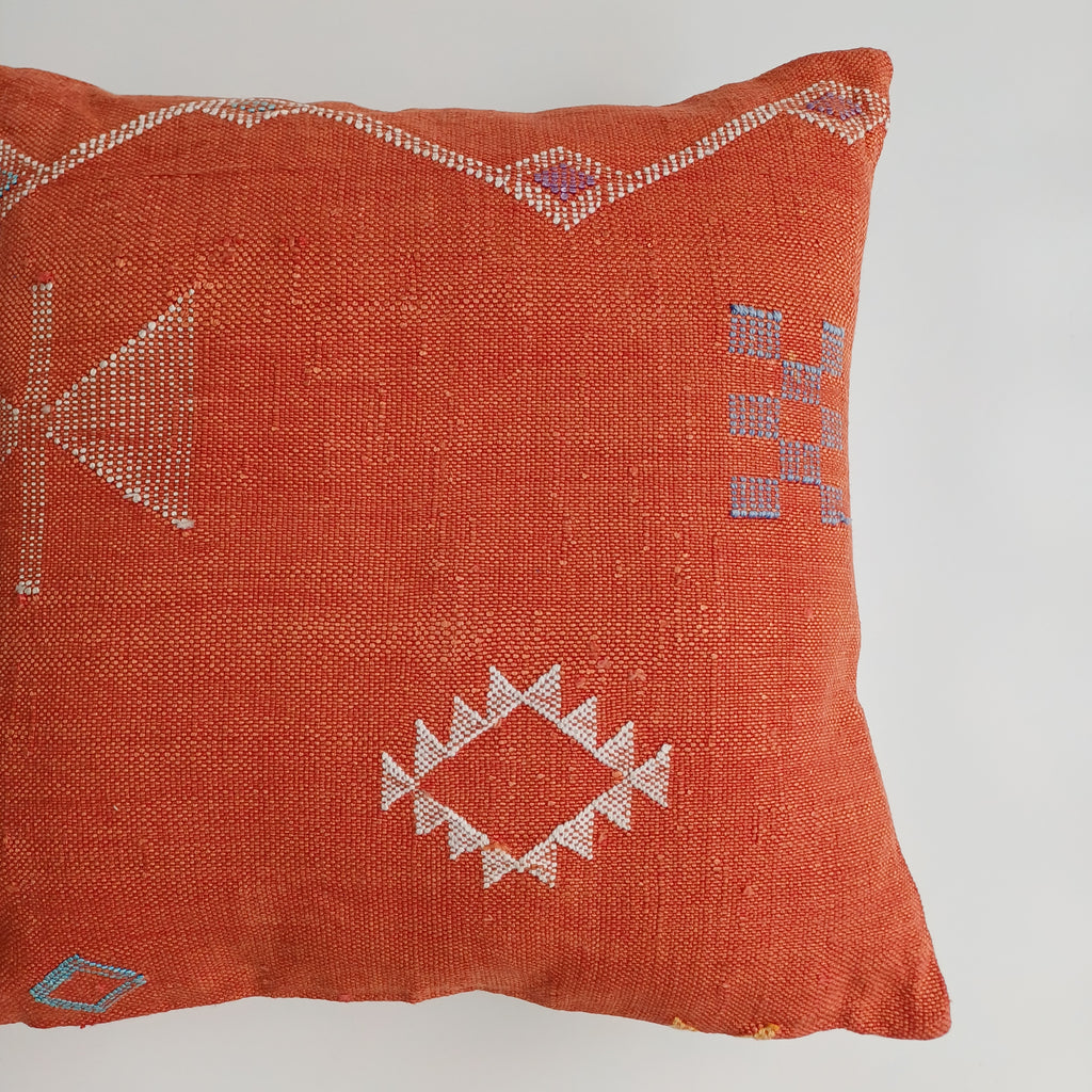 Moroccan Handmade Orange Red Cactus Silk Cushion Cover 20''x20'' / 50x50 CM