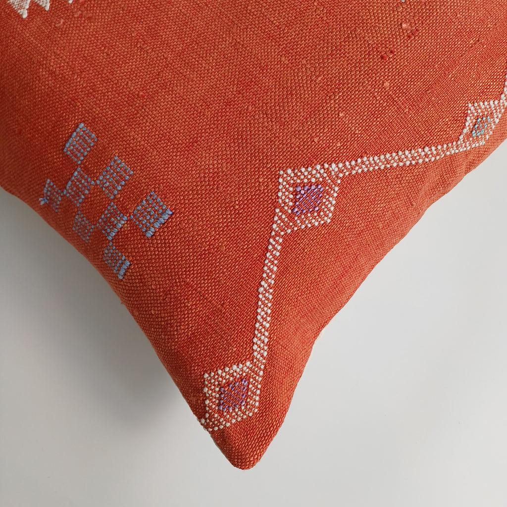 Moroccan Handmade Orange Red Cactus Silk Cushion Cover 20''x20'' / 50x50 CM