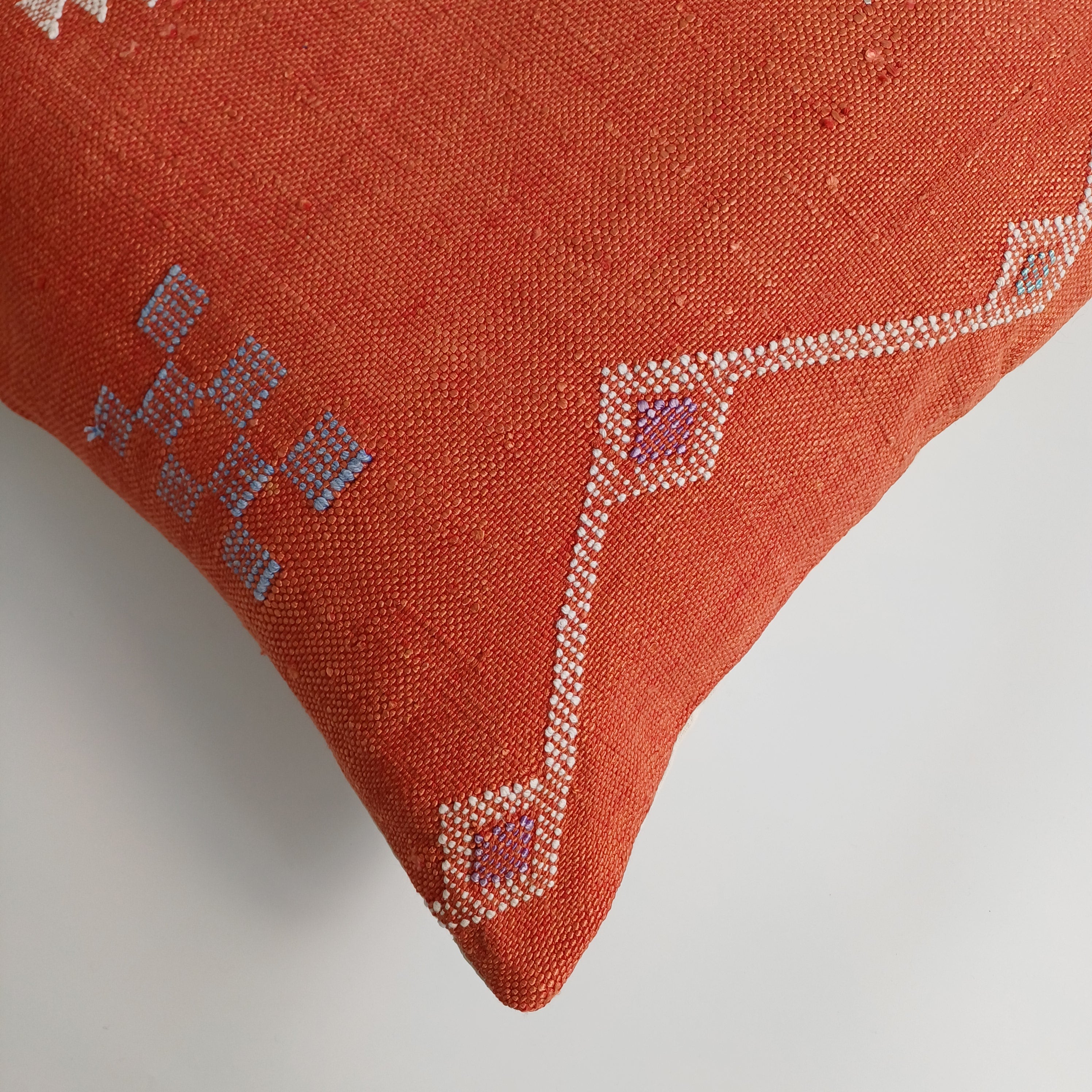 Moroccan Handmade Orange Red Cactus Silk Cushion Cover 20''x20'' / 50x50 CM
